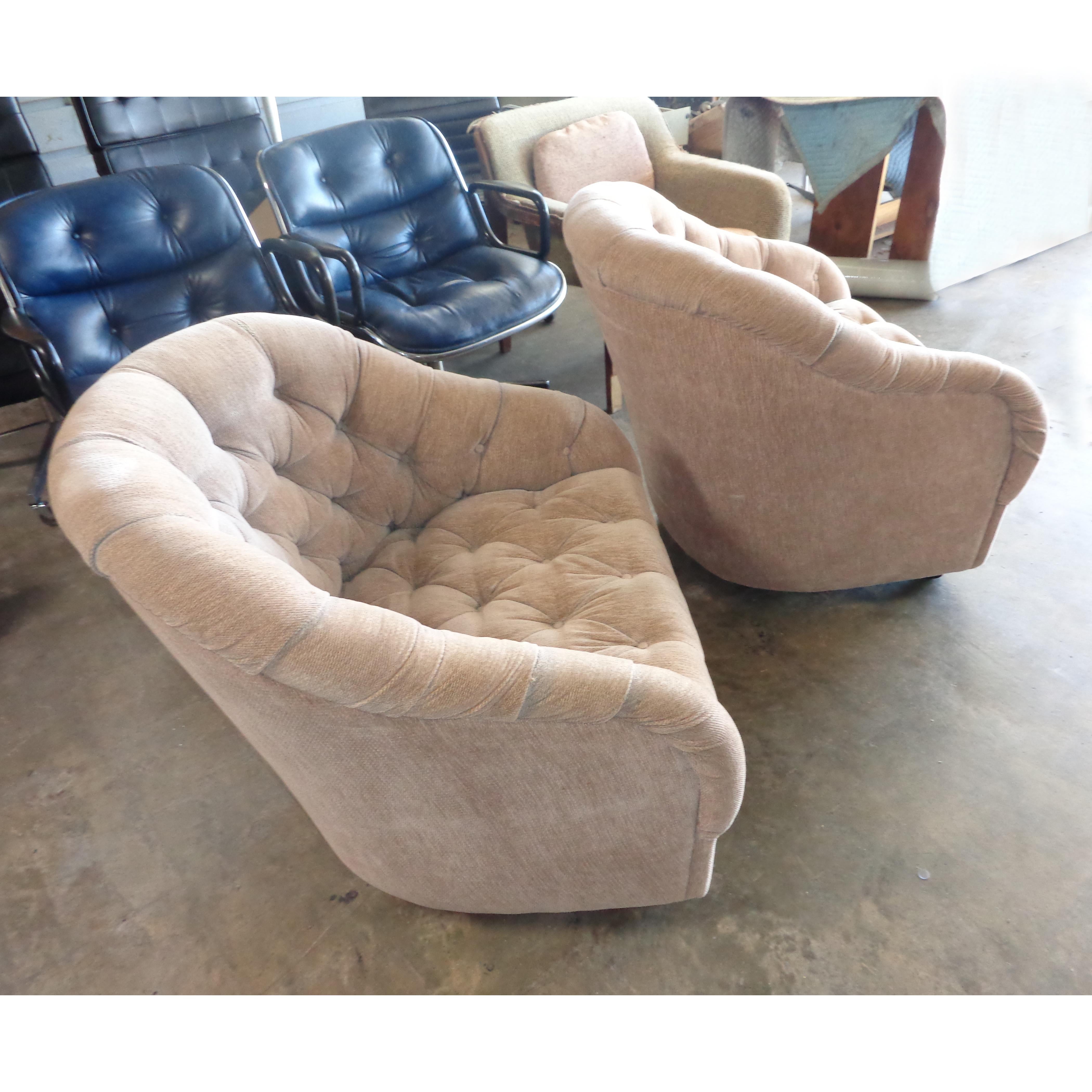 American Pair of Ward Bennett Tufted Club Chairs For Sale