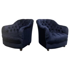 Pair of Ward Bennett Tufted Lounge Chairs on Casters