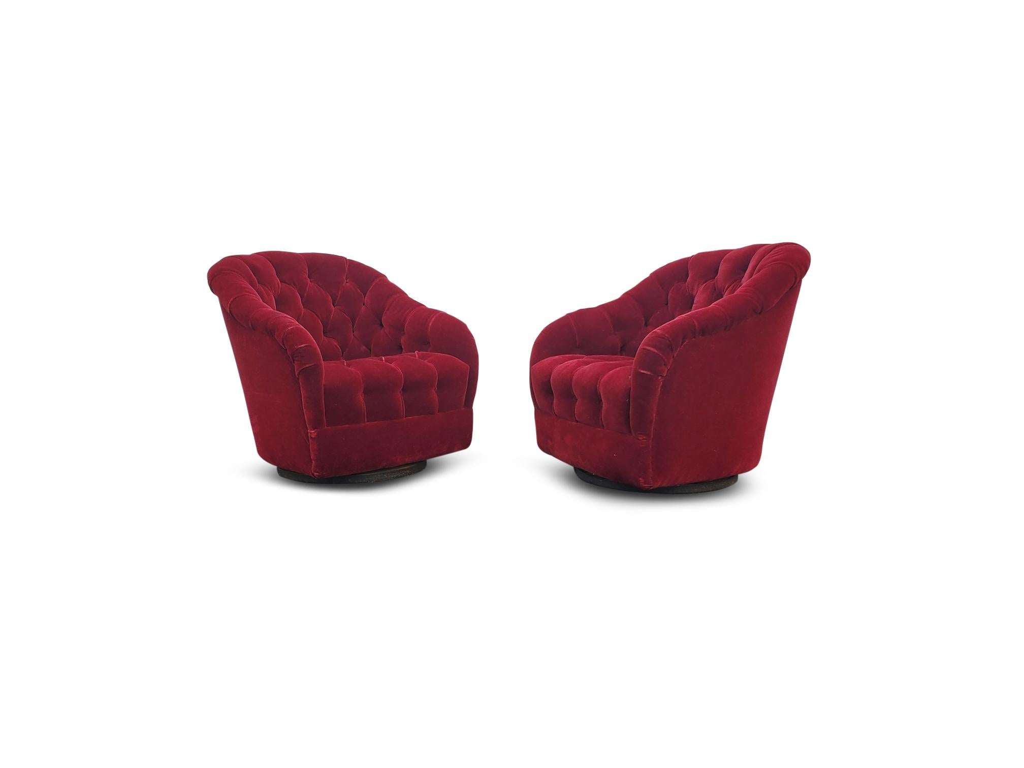 Pair of Ward Bennett Tufted Swivel Lounge Chairs   For Sale 4