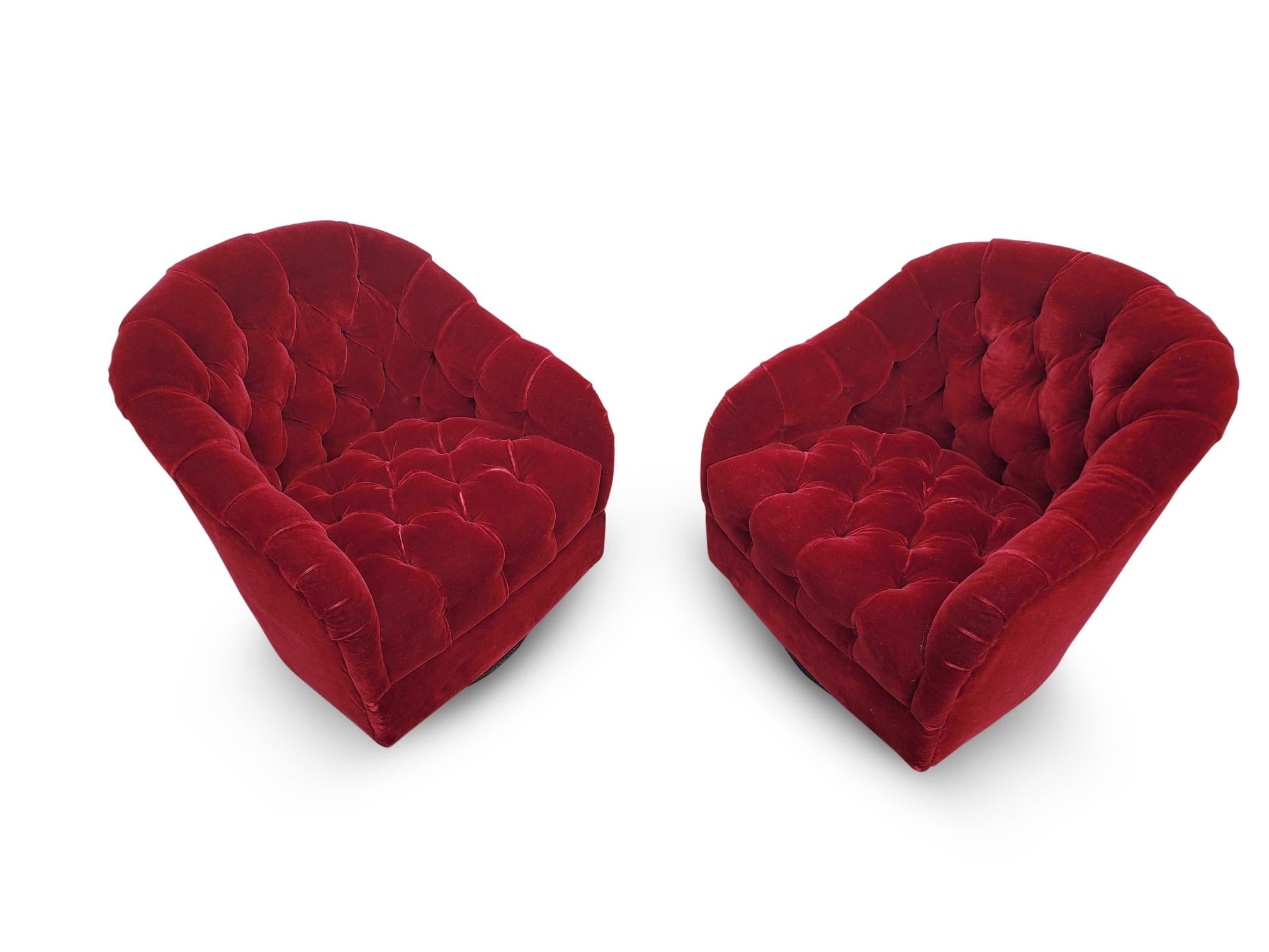 Pair of Ward Bennett Tufted Swivel Lounge Chairs   For Sale 5