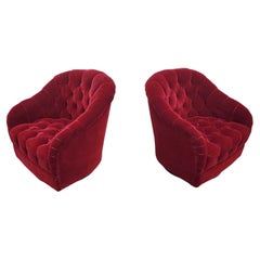 Pair of Ward Bennett Tufted Swivel Lounge Chairs