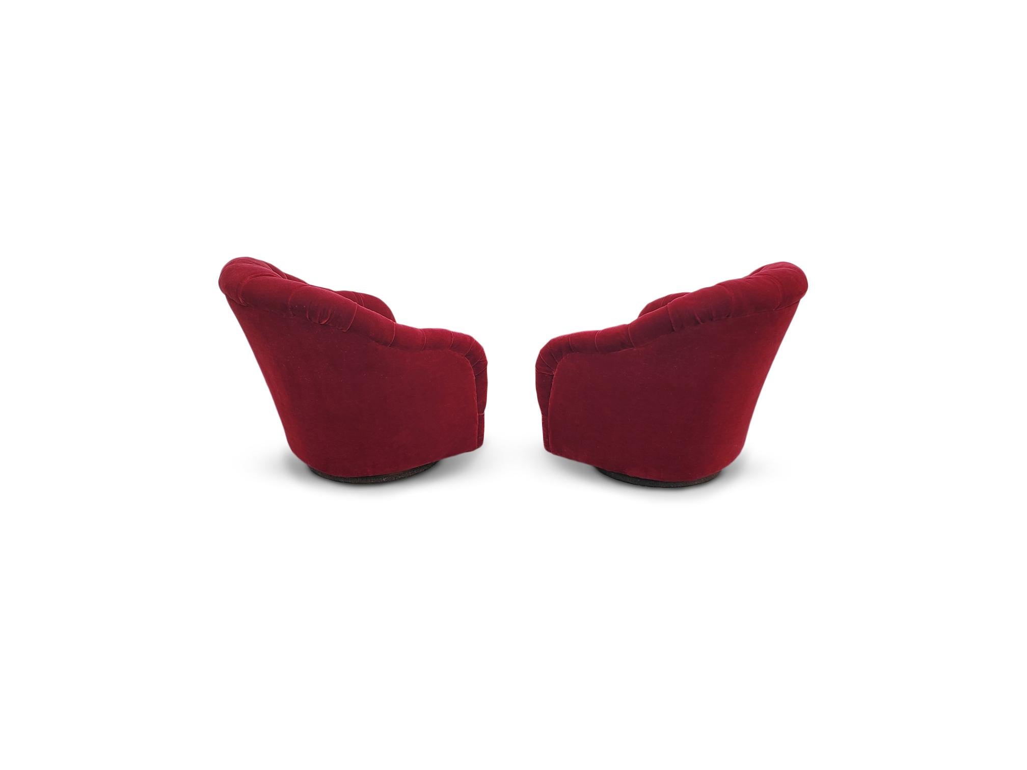 Pair of Ward Bennett Tufted Swivel Lounge Chairs   For Sale 1