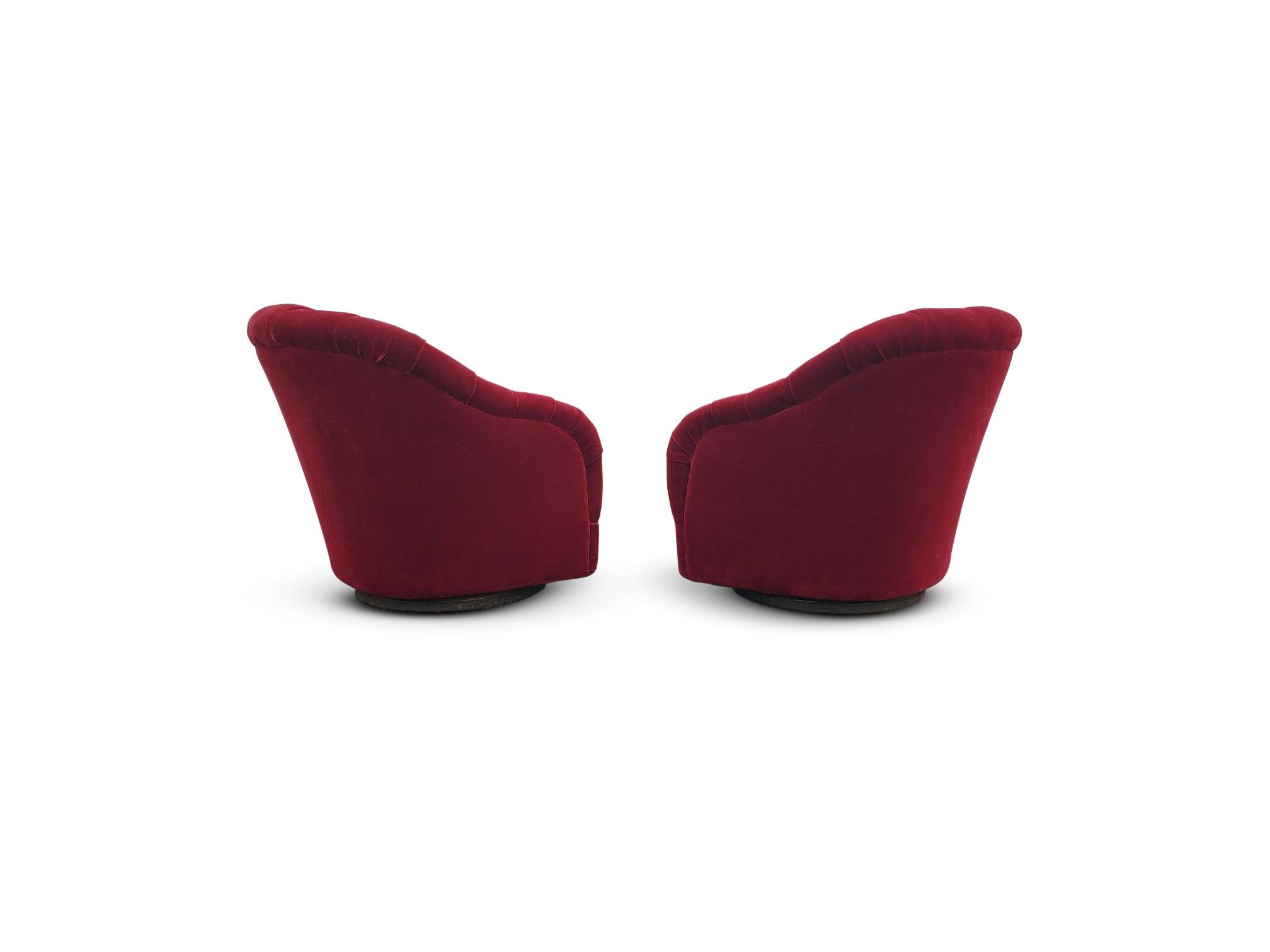 Pair of Ward Bennett Tufted Swivel Lounge Chairs   For Sale 2