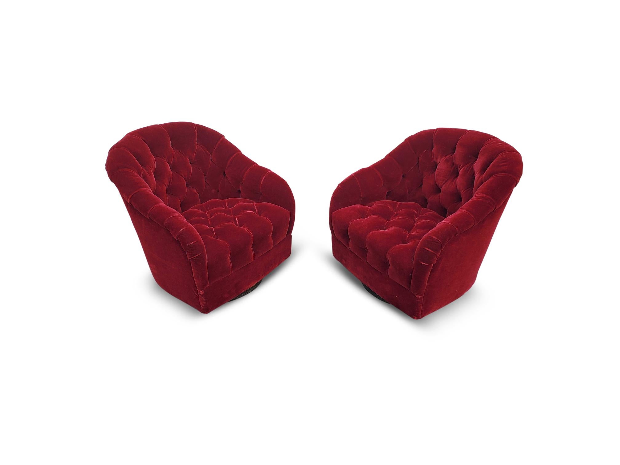 Pair of Ward Bennett Tufted Swivel Lounge Chairs   For Sale 3