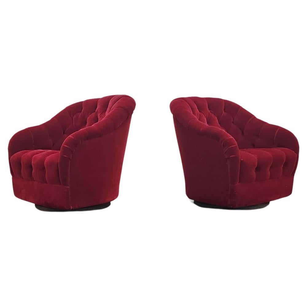 Pair of Ward Bennett Tufted Swivel Lounge Chairs   For Sale
