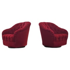 Retro Pair of Ward Bennett Tufted Swivel Lounge Chairs  