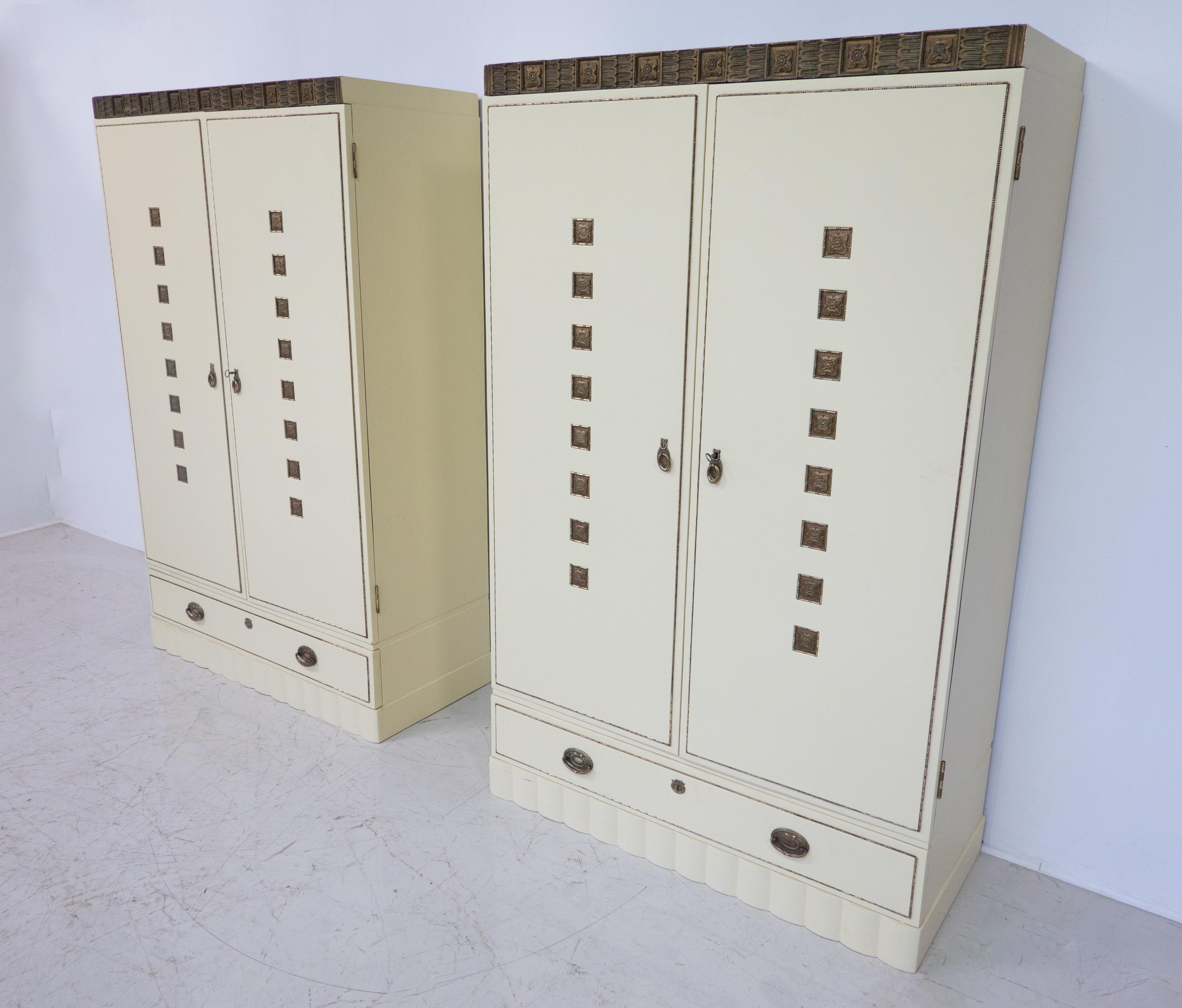 Early 20th Century Pair of Wardrobes, Austro Hungarian,  Viennese secession style, 1900s For Sale