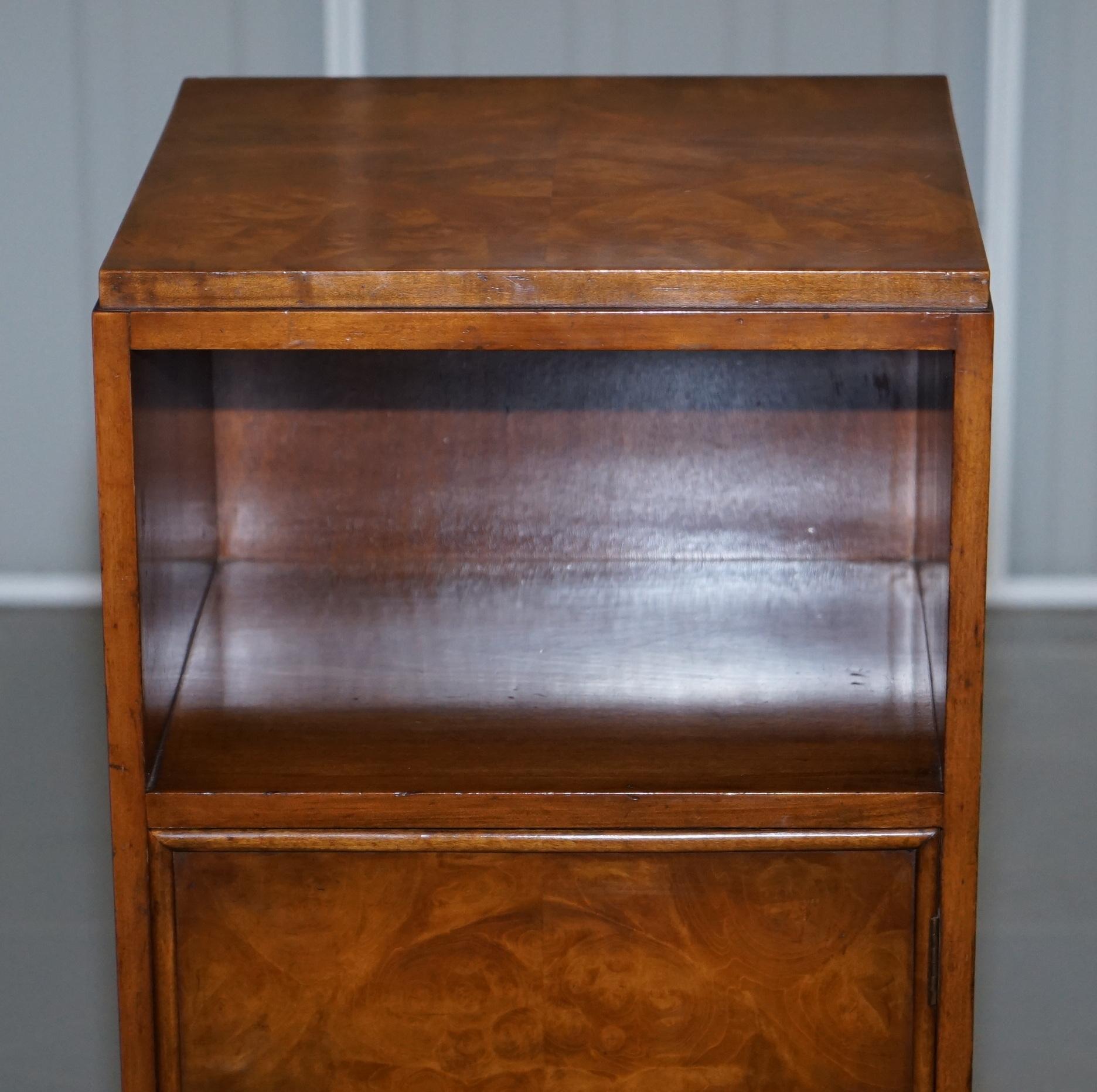 Mid-20th Century Pair of Waring & Gillow 1932 Burr Walnut Bedside Cupboards or Lamp Wine Tables For Sale