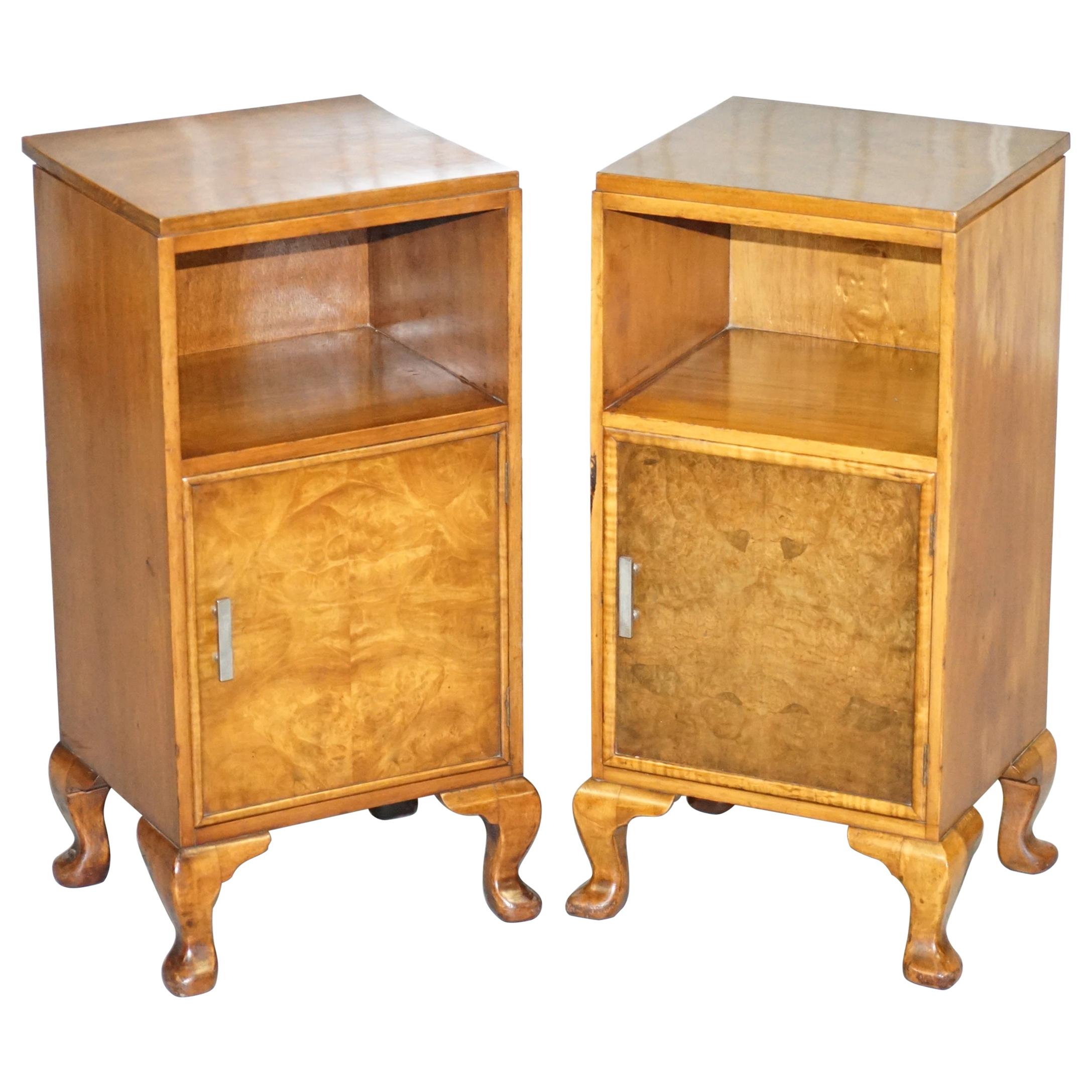 Pair of Waring & Gillow 1932 Burr Walnut Bedside Cupboards or Lamp Wine Tables