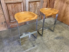 Pair of Warren Bacon Chrome Cantilever Counter Stools