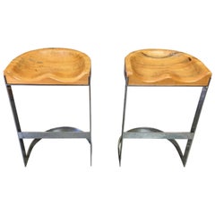 Pair of Warren Bacon Chrome Cantilever Counter Stools
