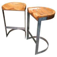 Pair of Warren Bacon Chrome Cantilever Stools