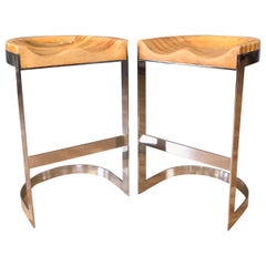 Pair of Warren Bacon Chromed Steel Counter Stools, circa 1970s