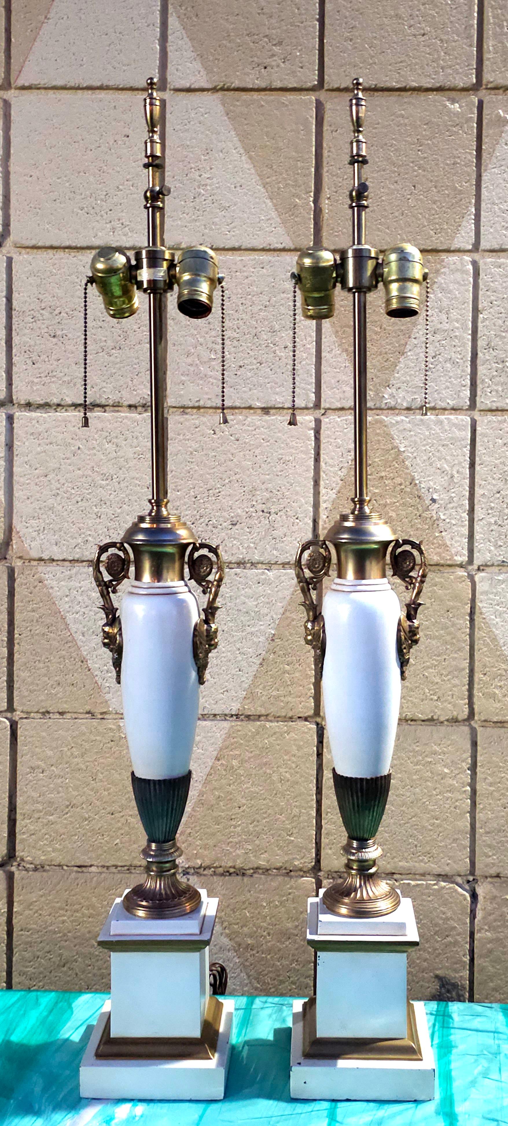 A Pair of Mid-Century Warren Kessler Columnar Trophy Table Lamps. Heavy.
Measures 5.5