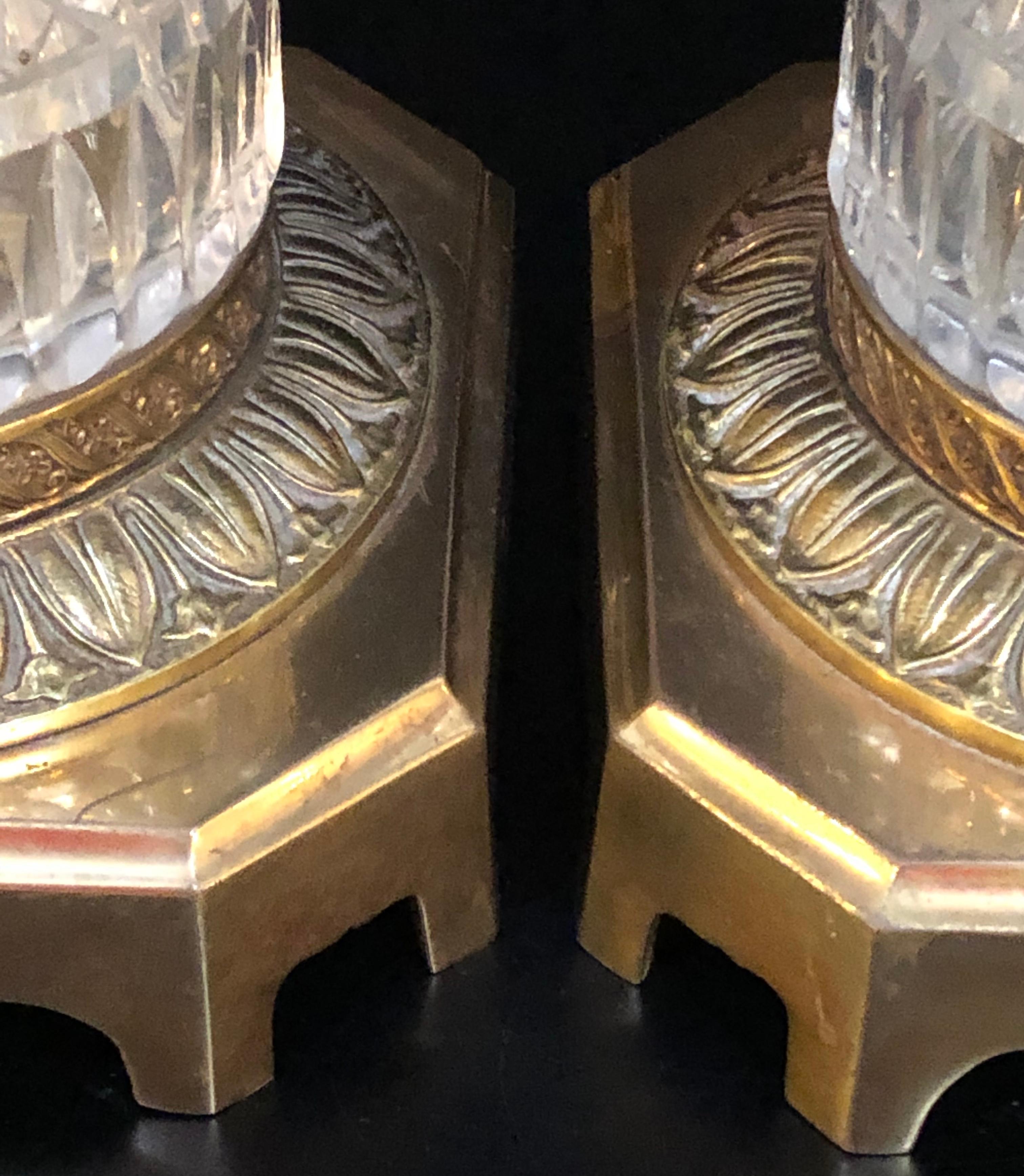 Pair of Warren Kessler Signed Baccarat Style Bronze Column Form Table Lamps In Good Condition In Stamford, CT