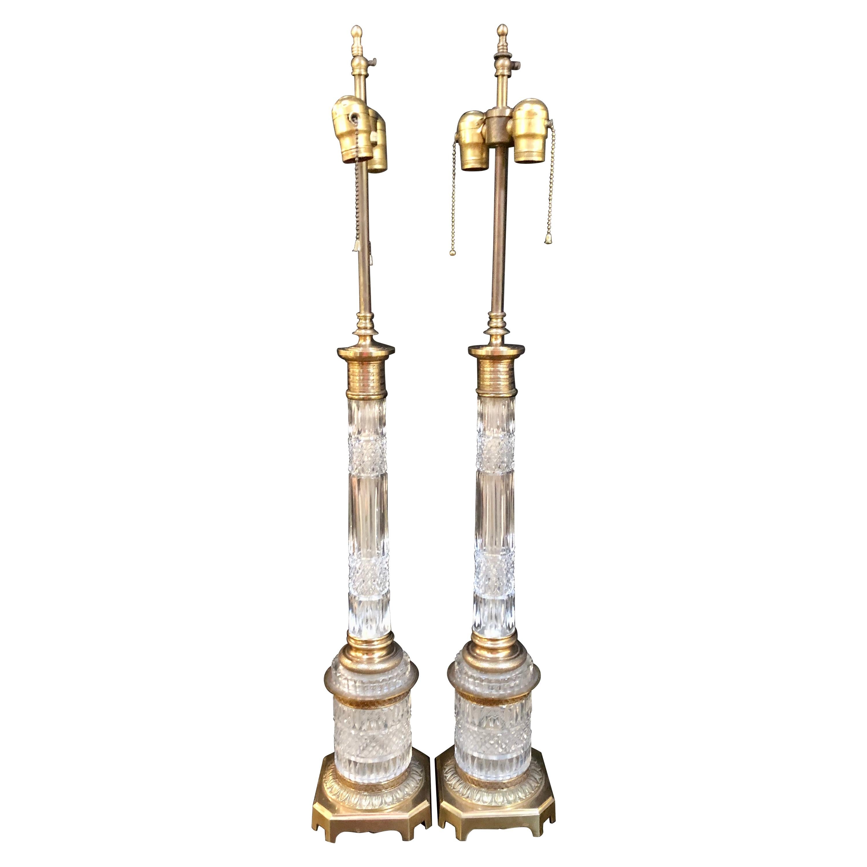 Pair of Warren Kessler Signed Baccarat Style Bronze Column Form Table Lamps