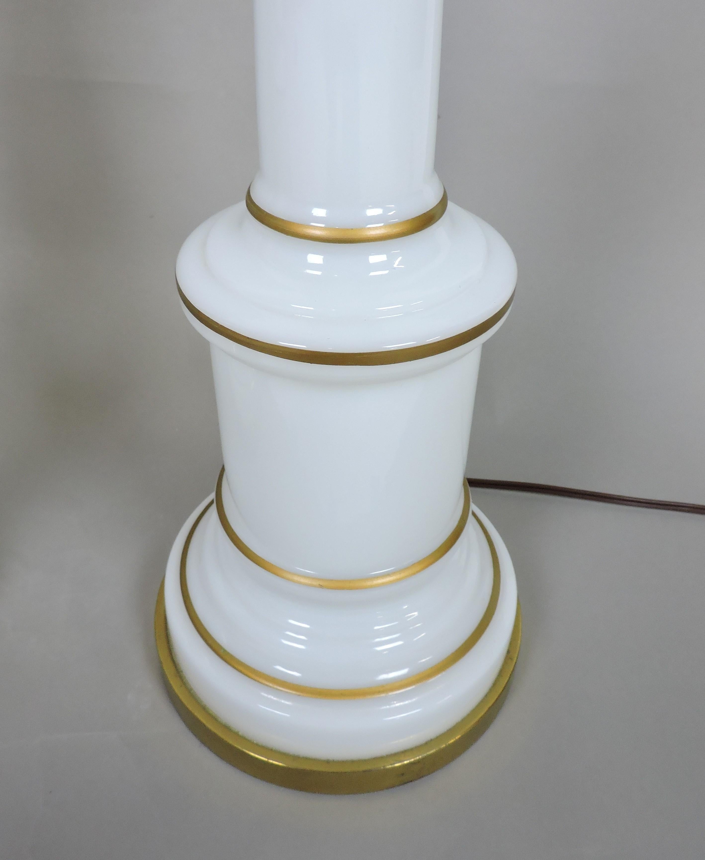 Pair of Warren Kessler White Opaline Glass and Brass Mid-Century Table Lamps 4