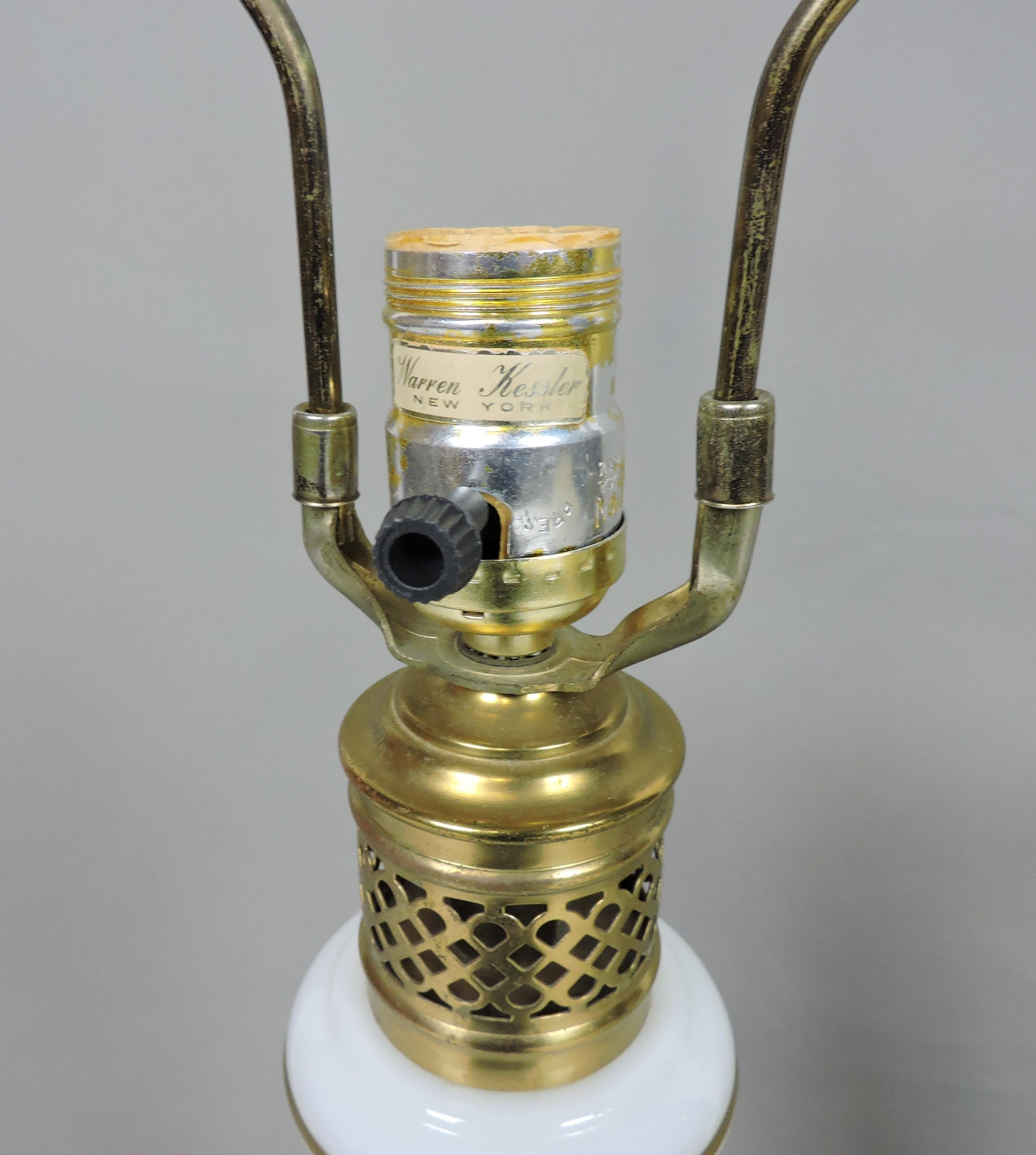Pair of Warren Kessler White Opaline Glass and Brass Mid-Century Table Lamps 6