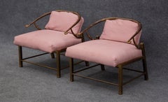 Pair of Warren Lloyd for Mastercraft Brass & Pink Fabric 'Empress' Lounge Chairs