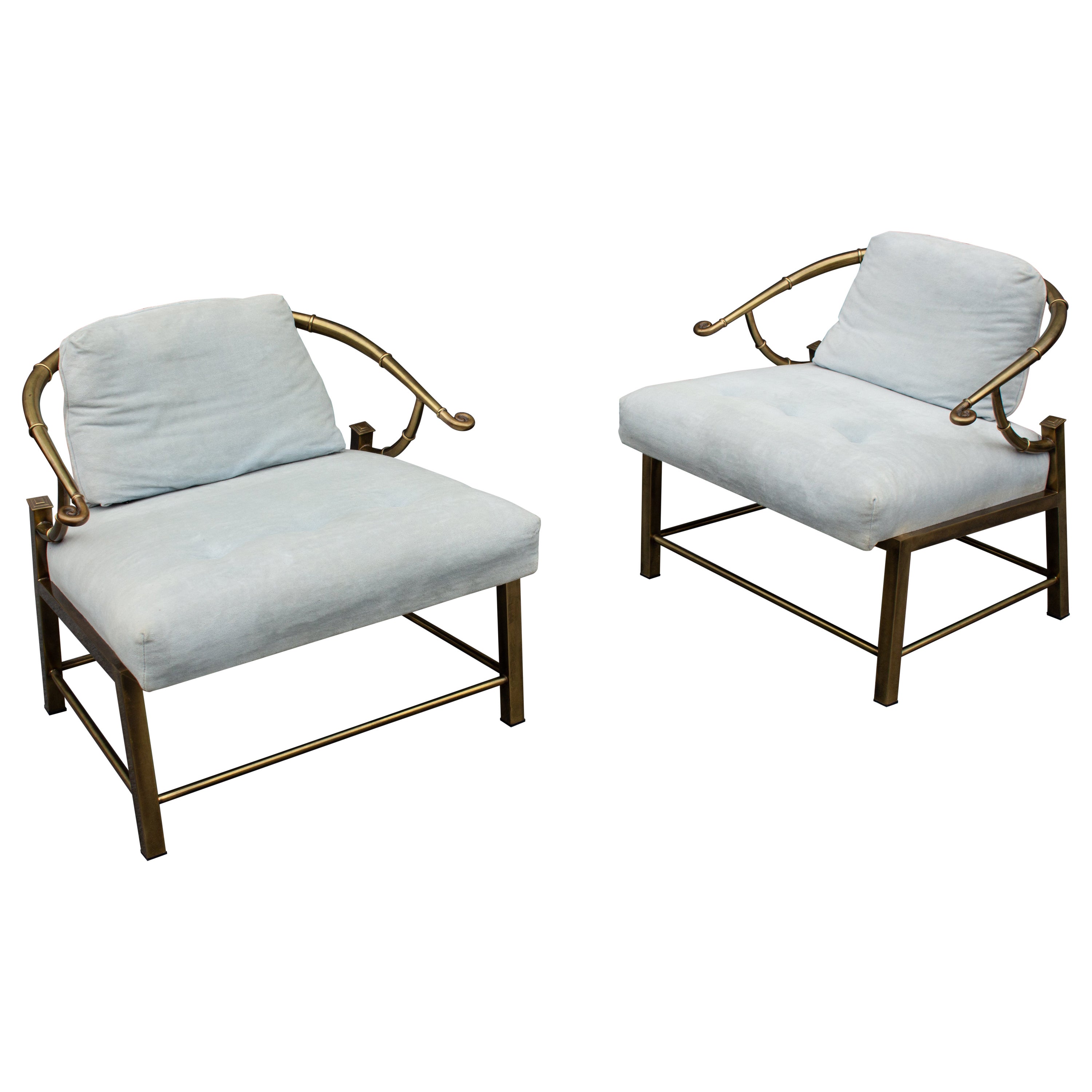 Pareja de sillones Empress de latón y tela blanca de Warren Lloyd para Mastercraft