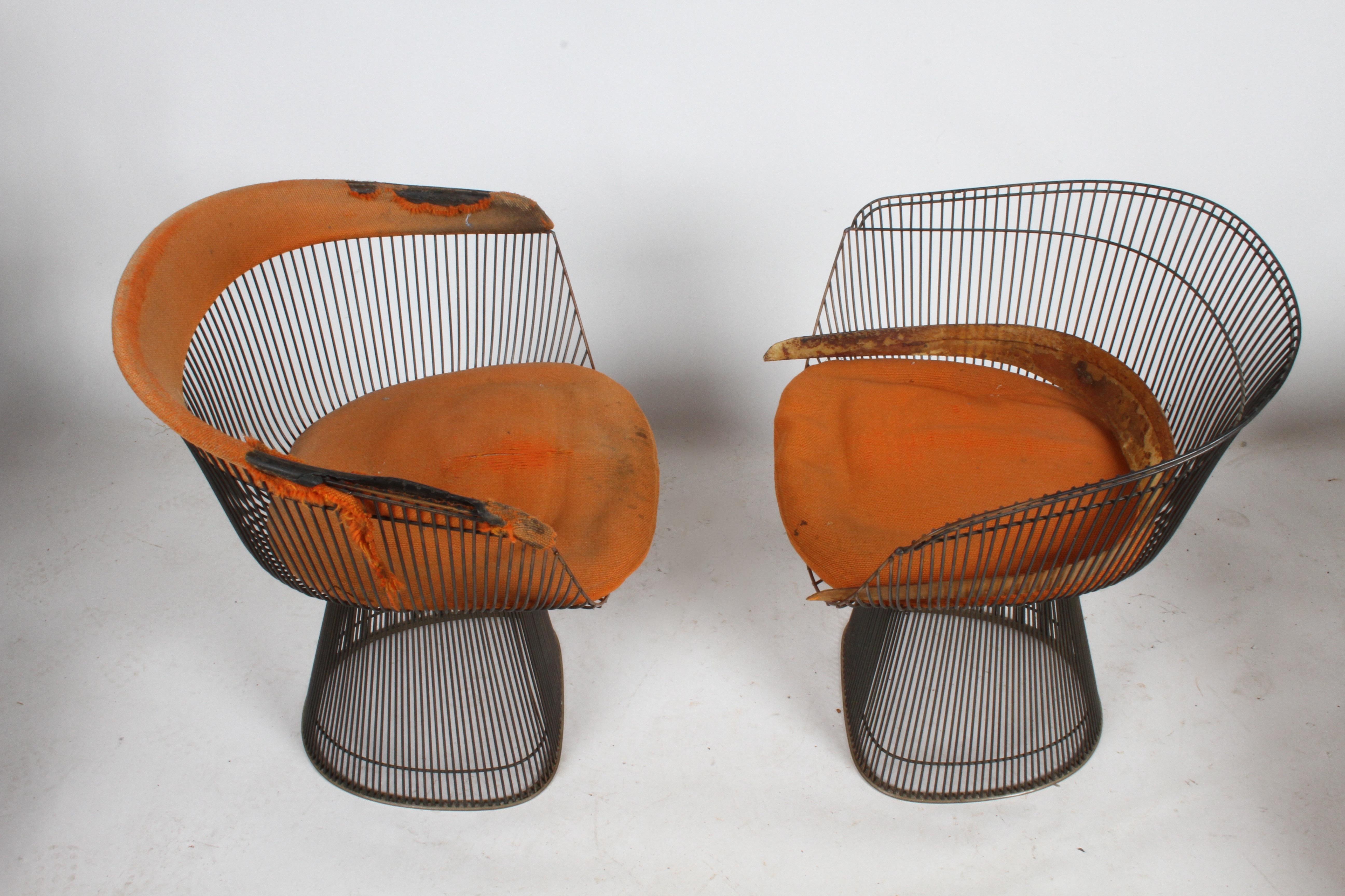 Pair of Warren Platner Bronze Dining Chair for Knoll, Need Restoration In Fair Condition In St. Louis, MO