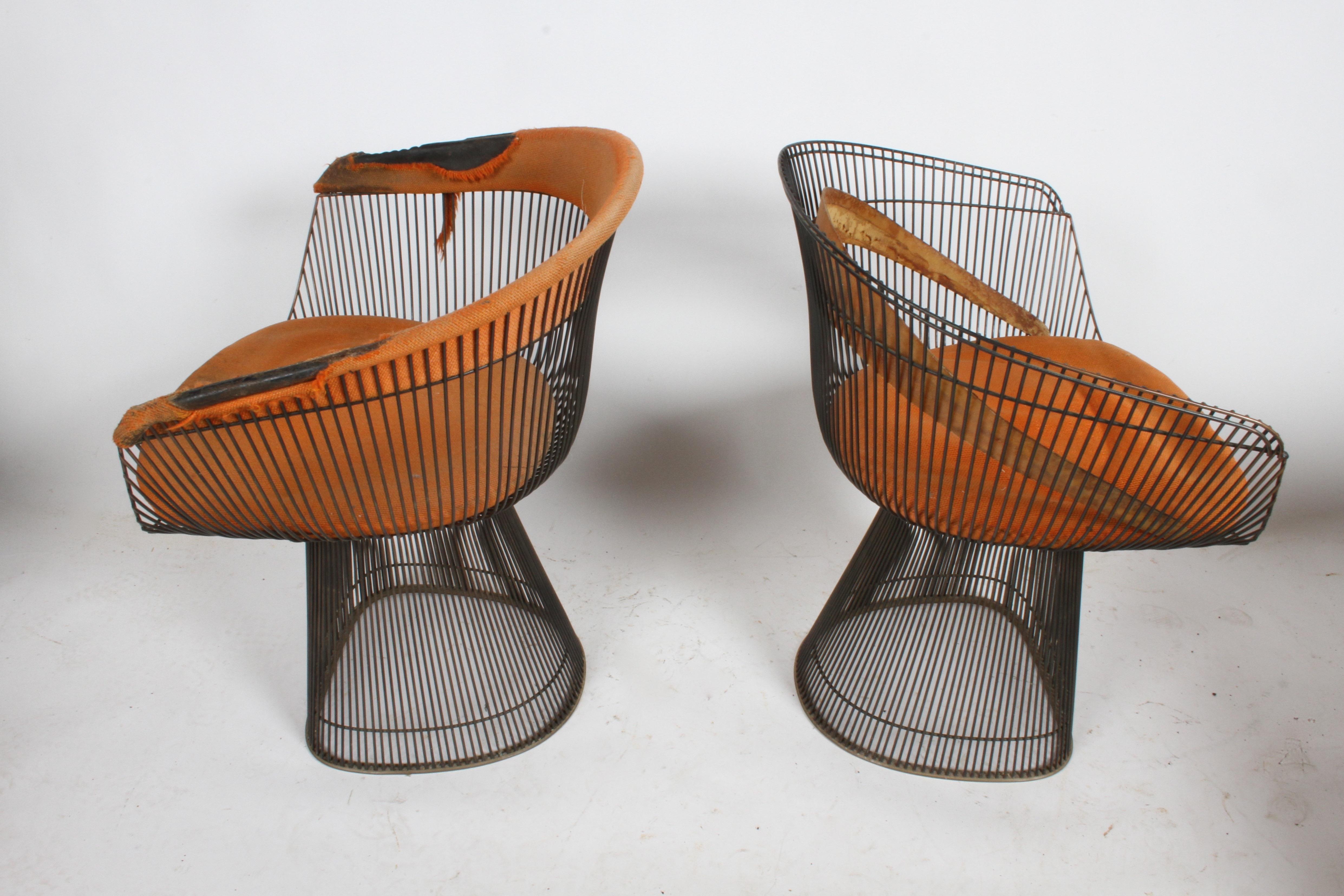 Mid-20th Century Pair of Warren Platner Bronze Dining Chair for Knoll, Need Restoration