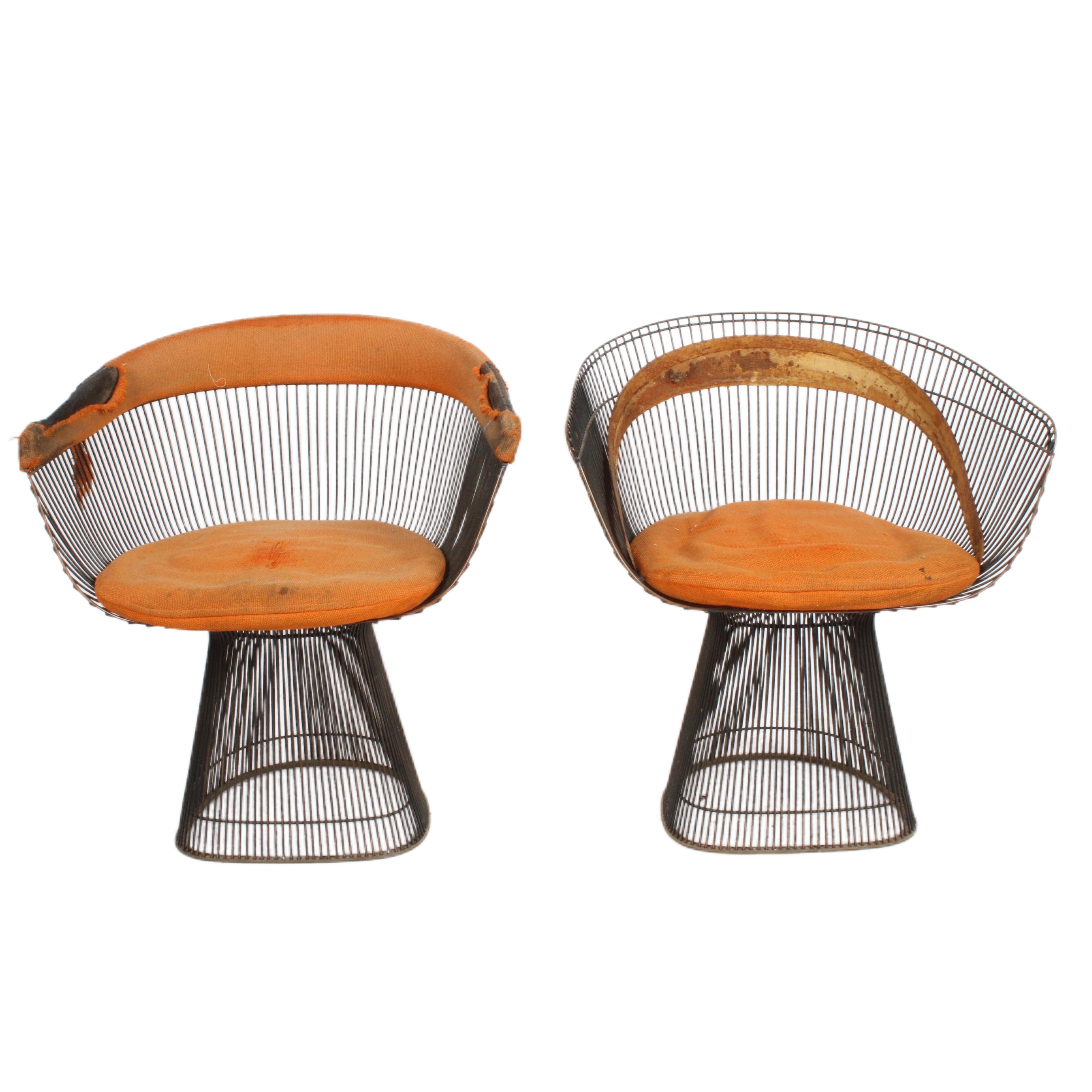 Paar Warren Platner Bronze Dining Chair für Knoll:: restaurierungsbedürftig