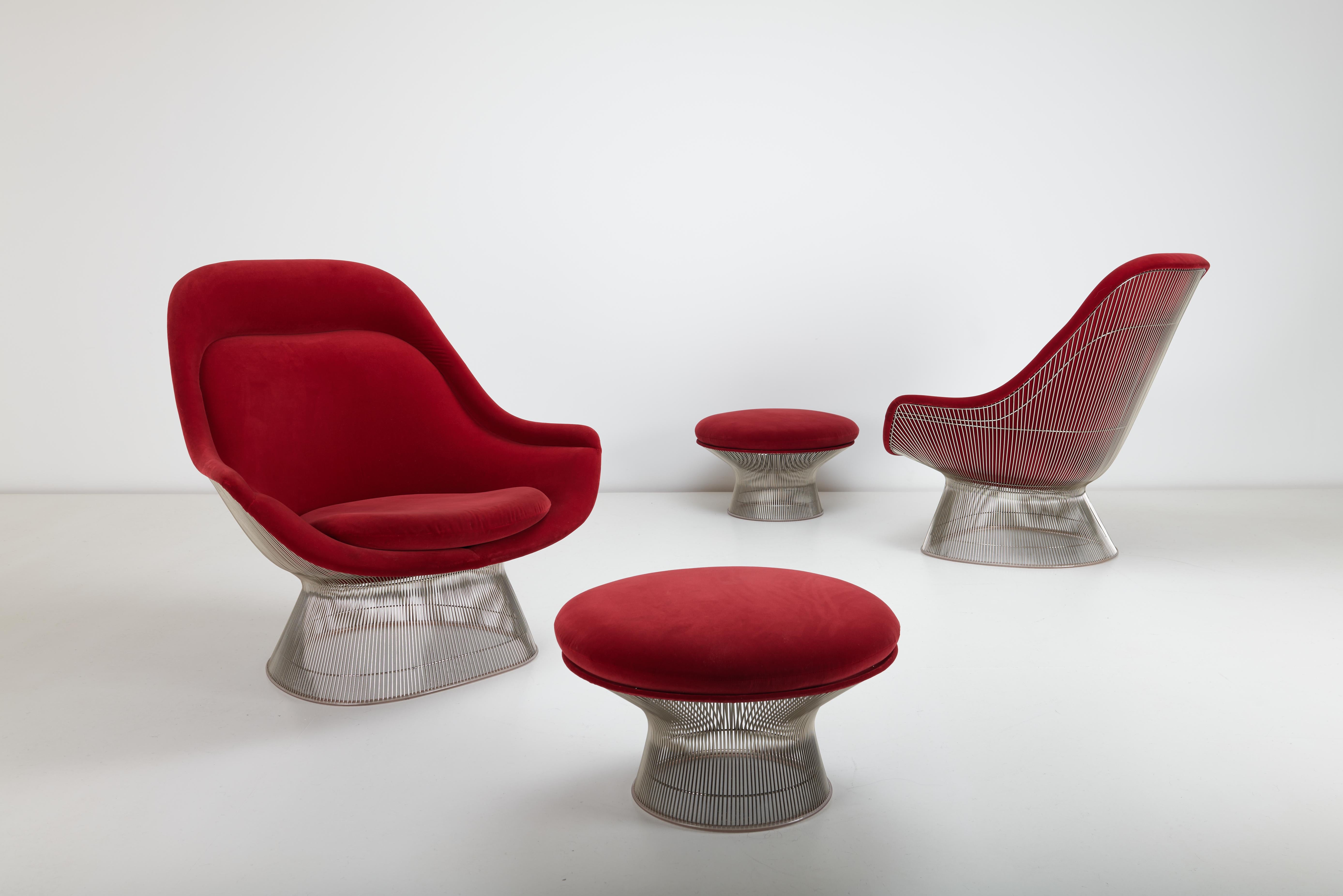 Mid-Century Modern Pair of Warren Platner Easy Chairs And Ottomans by Knoll
