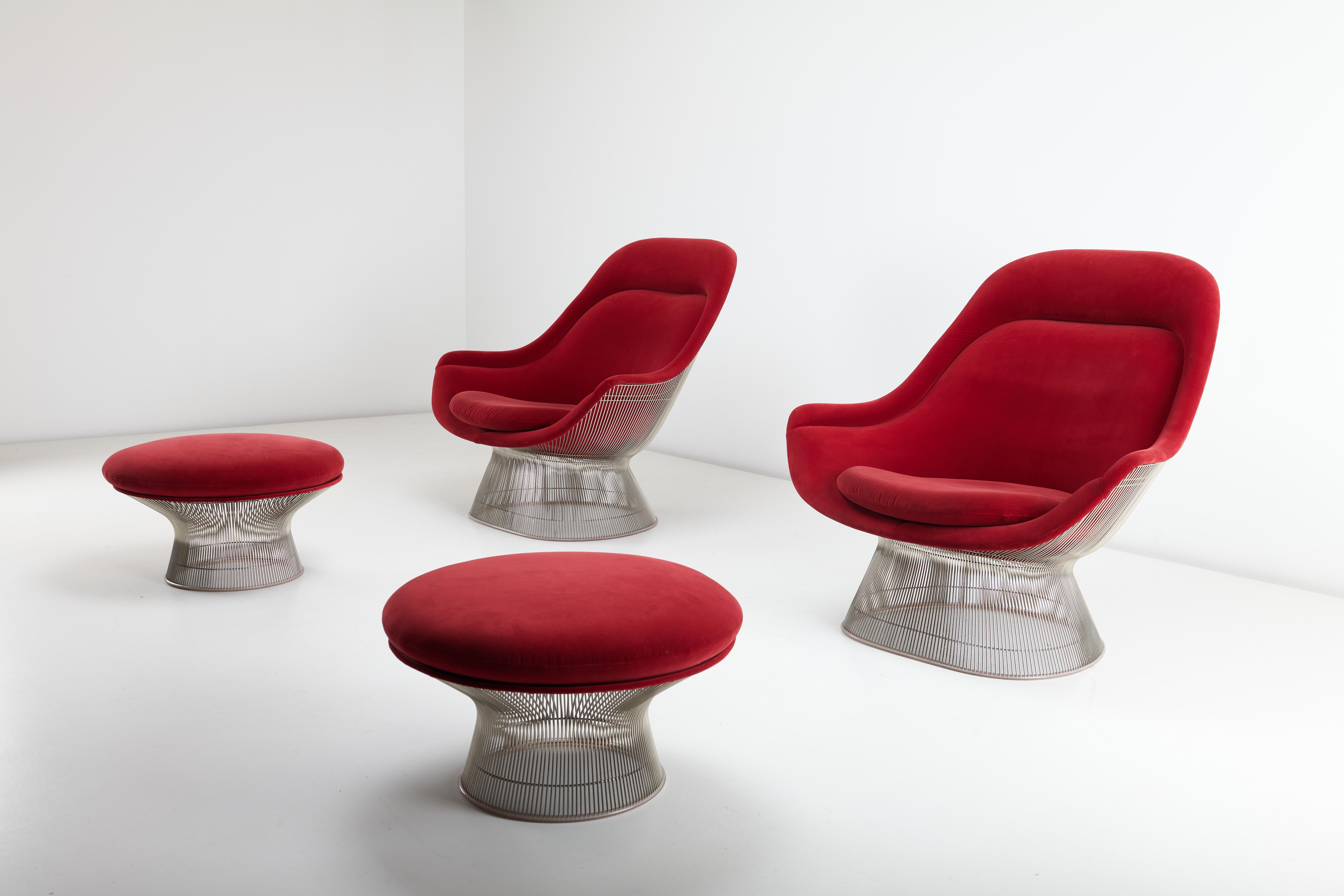 Pair of Warren Platner Easy Chairs And Ottomans by Knoll In Good Condition In Uxbridge, GB