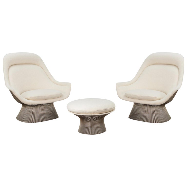 Pair of Warren Platner Easy Lounge Chairs and Ottoman For Sale