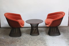 Pair of Warren Platner for Knoll Bronze and Mohair Lounge Chairs with Side Table