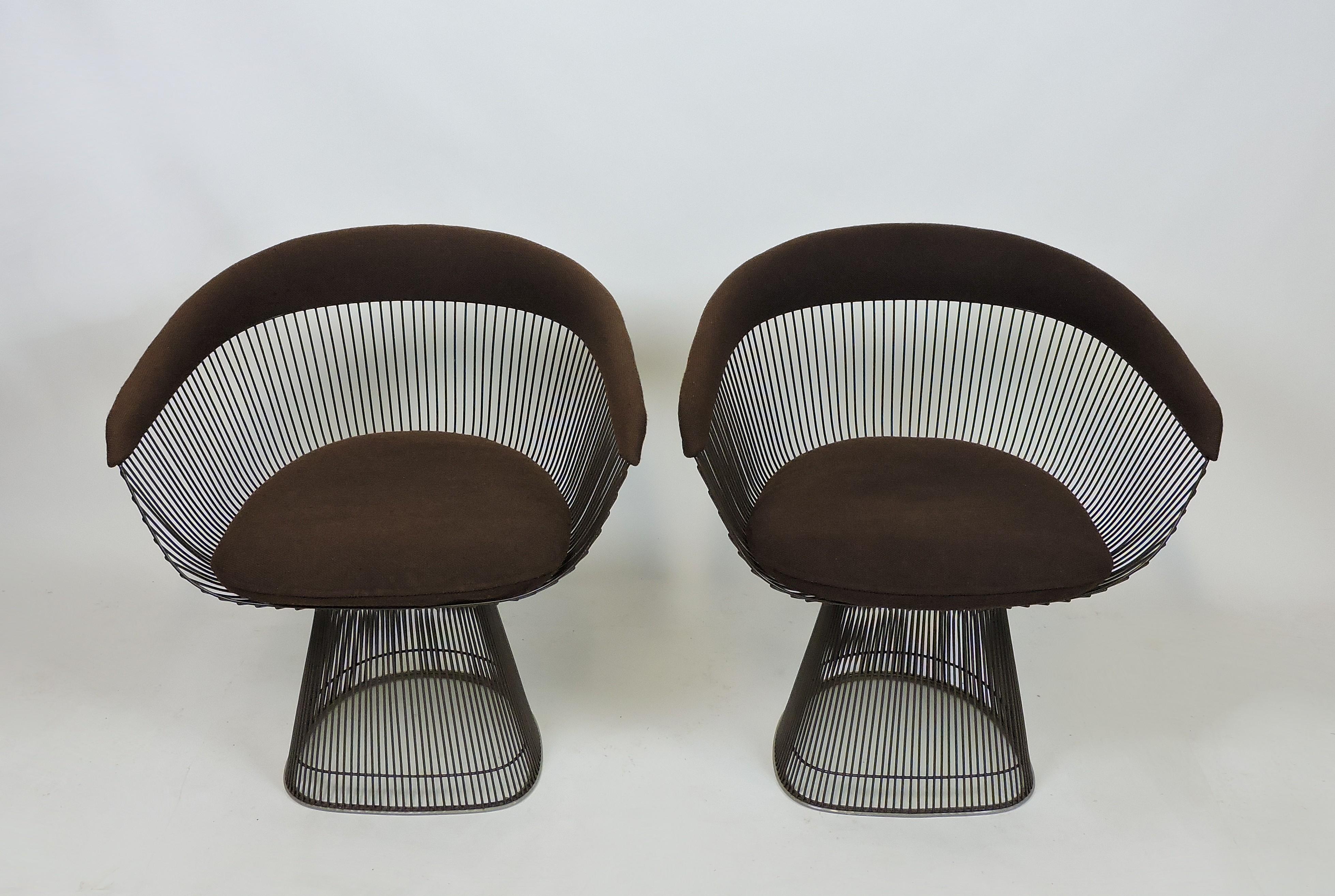 Mid-Century Modern Pair of Warren Platner for Knoll Bronze Wire Dining or Side Chairs