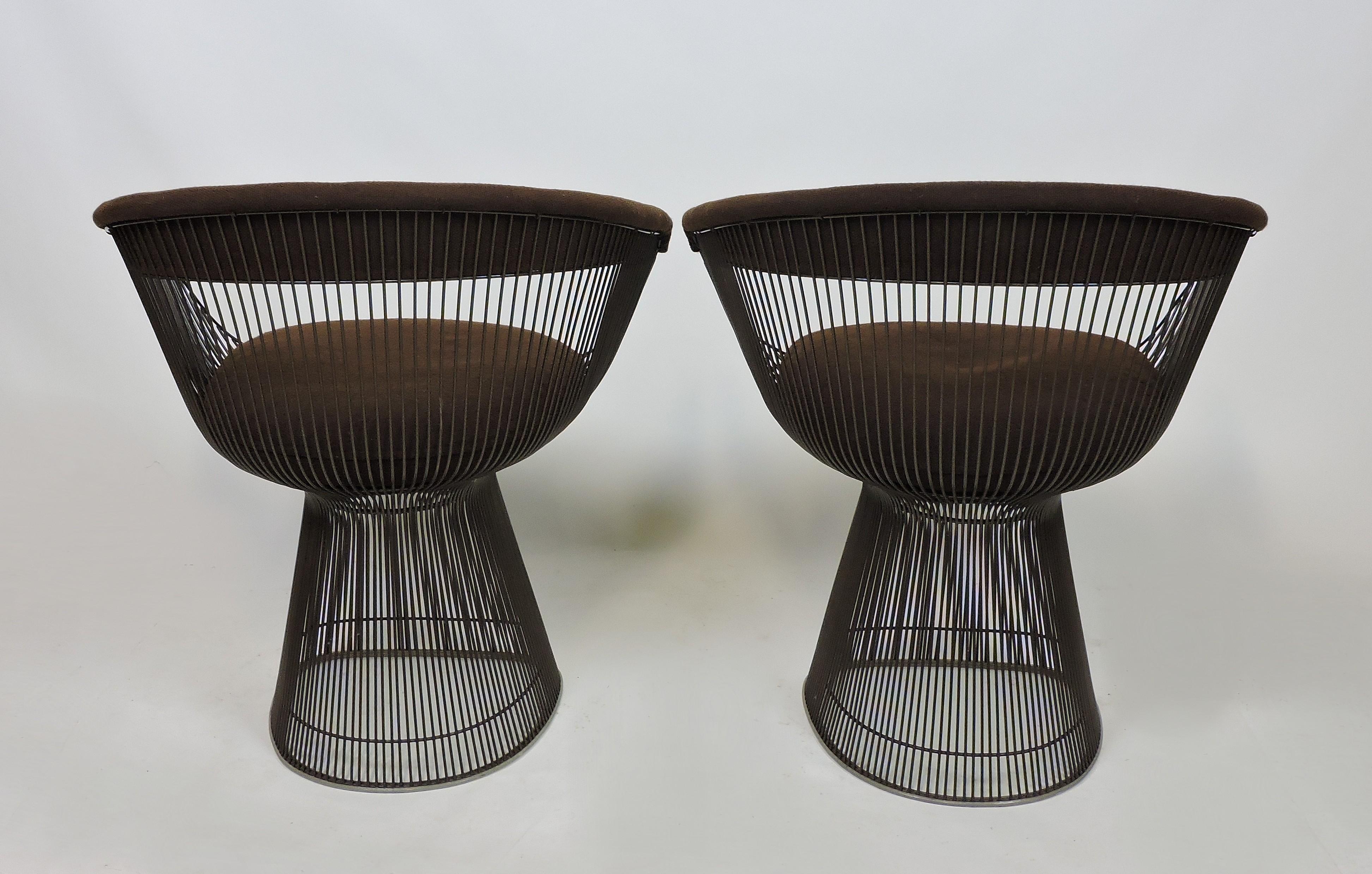 Plated Pair of Warren Platner for Knoll Bronze Wire Dining or Side Chairs
