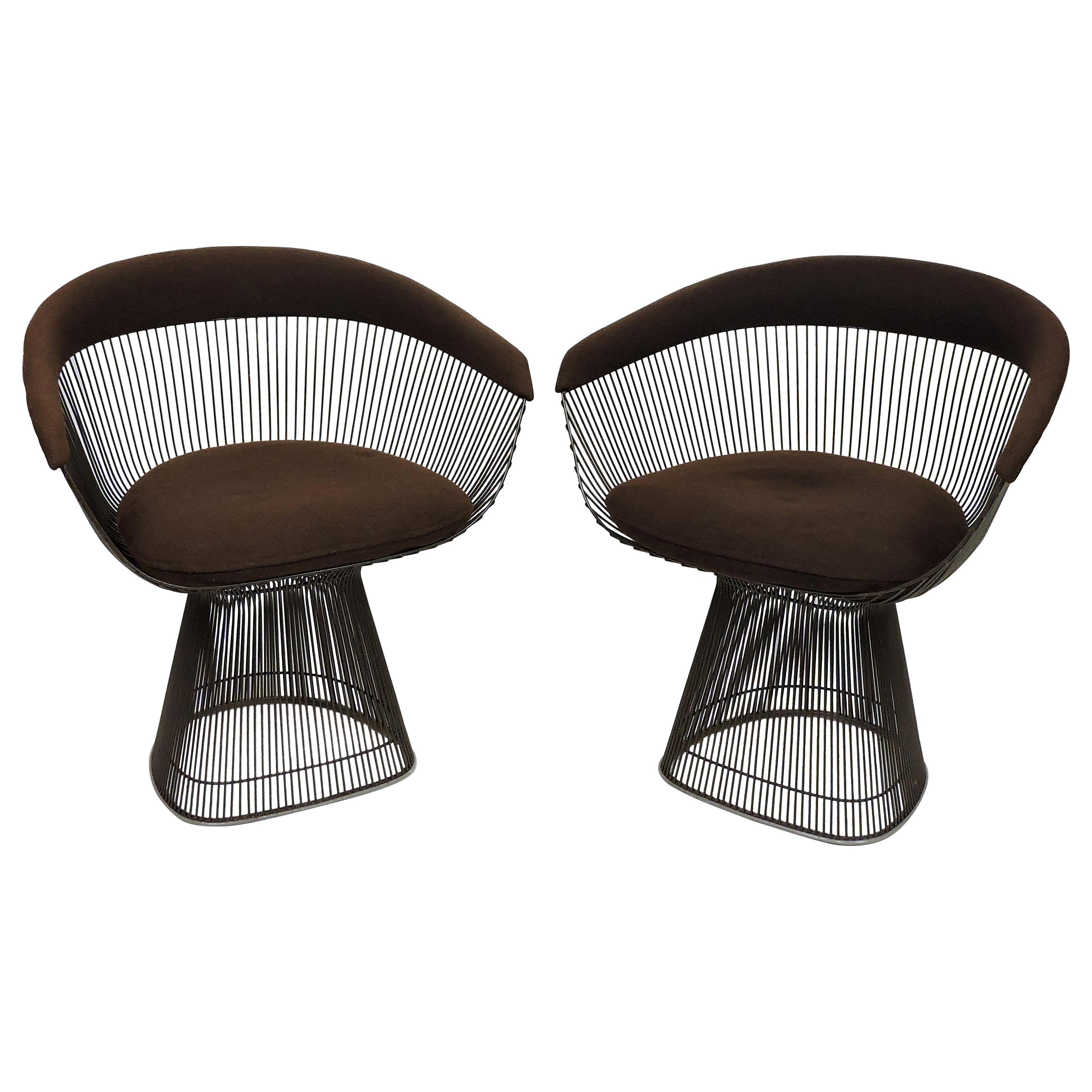 Pair of Warren Platner for Knoll Bronze Wire Dining or Side Chairs