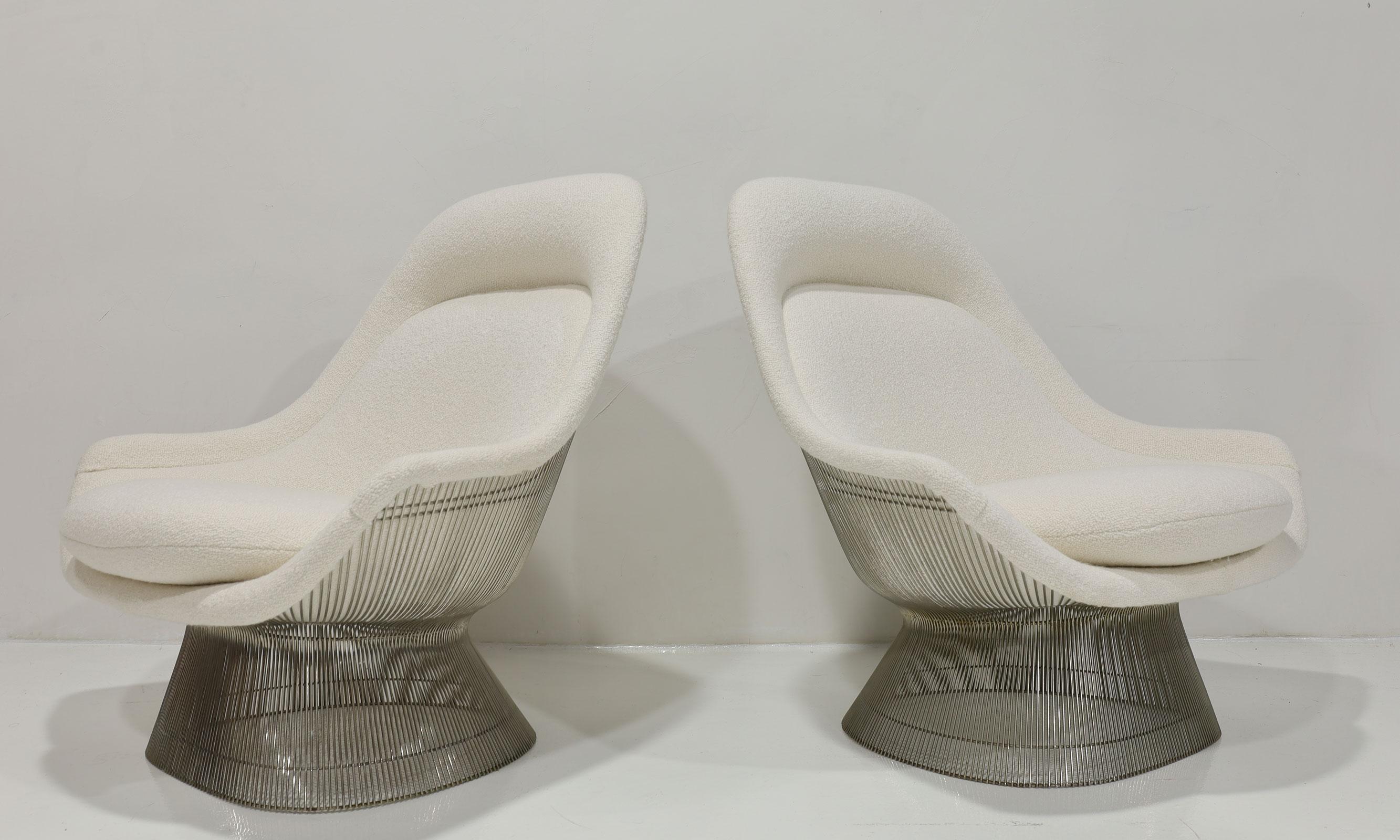 Paar Warren Platner für Knoll Easy Chairs und Ottomane in Holly Hunt Boucle' im Angebot 3