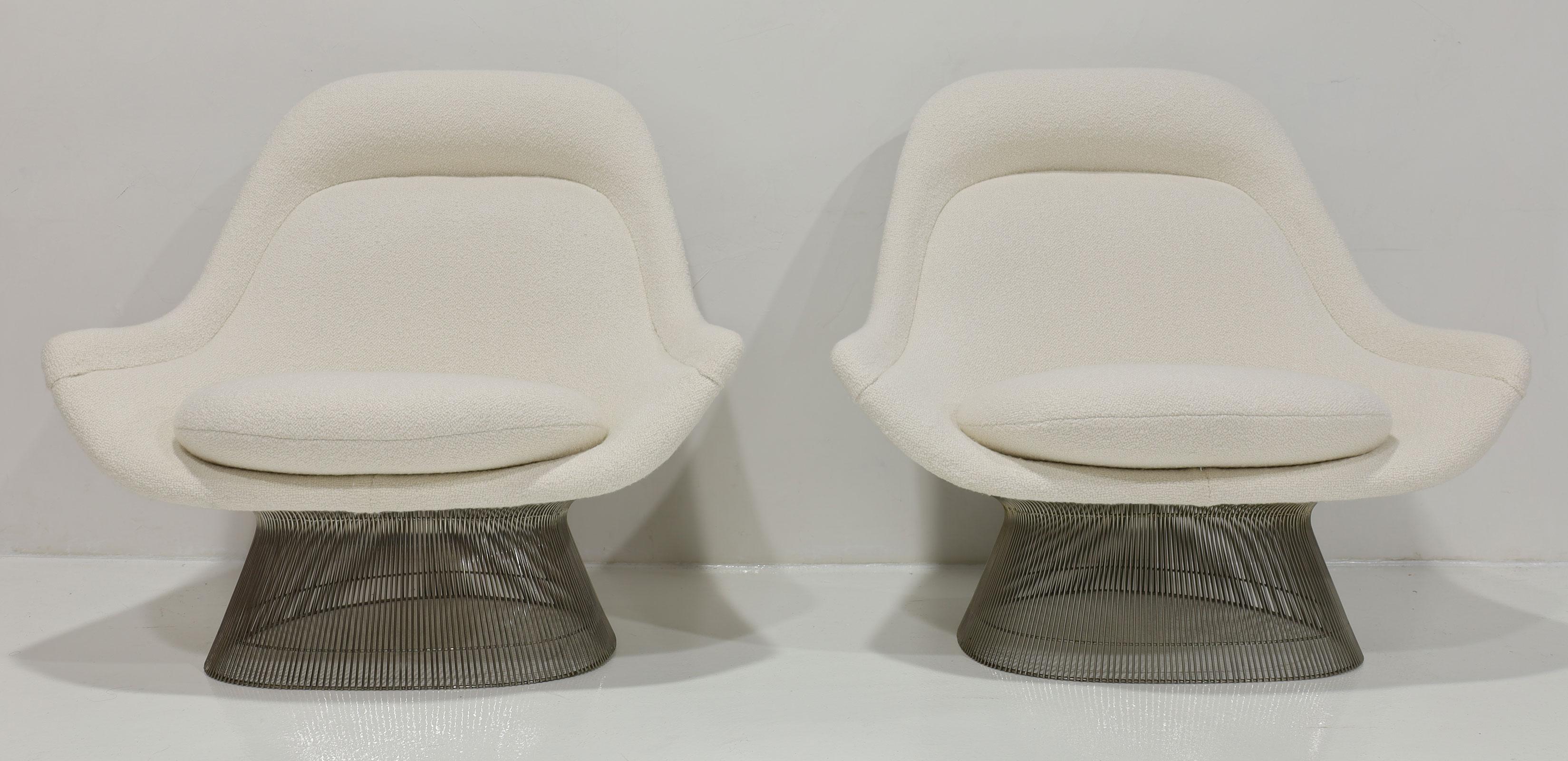 Paar Warren Platner für Knoll Easy Chairs und Ottomane in Holly Hunt Boucle' im Angebot 4