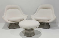 Pair of Warren Platner for Knoll Easy Chairs and Ottoman in Holly Hunt Boucle'