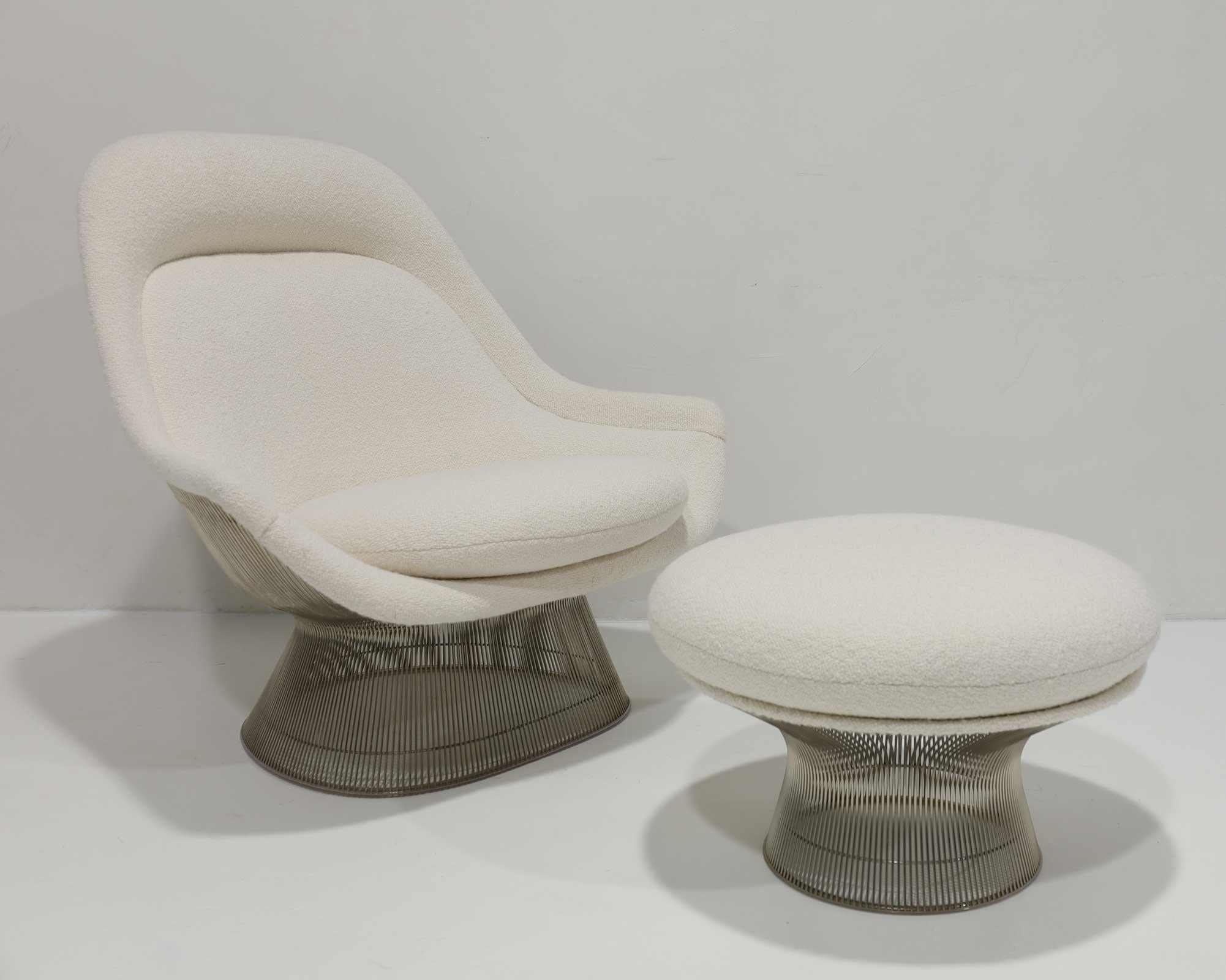 Paar Warren Platner für Knoll Easy Chairs und Ottomane in Holly Hunt Boucle' (Moderne der Mitte des Jahrhunderts) im Angebot