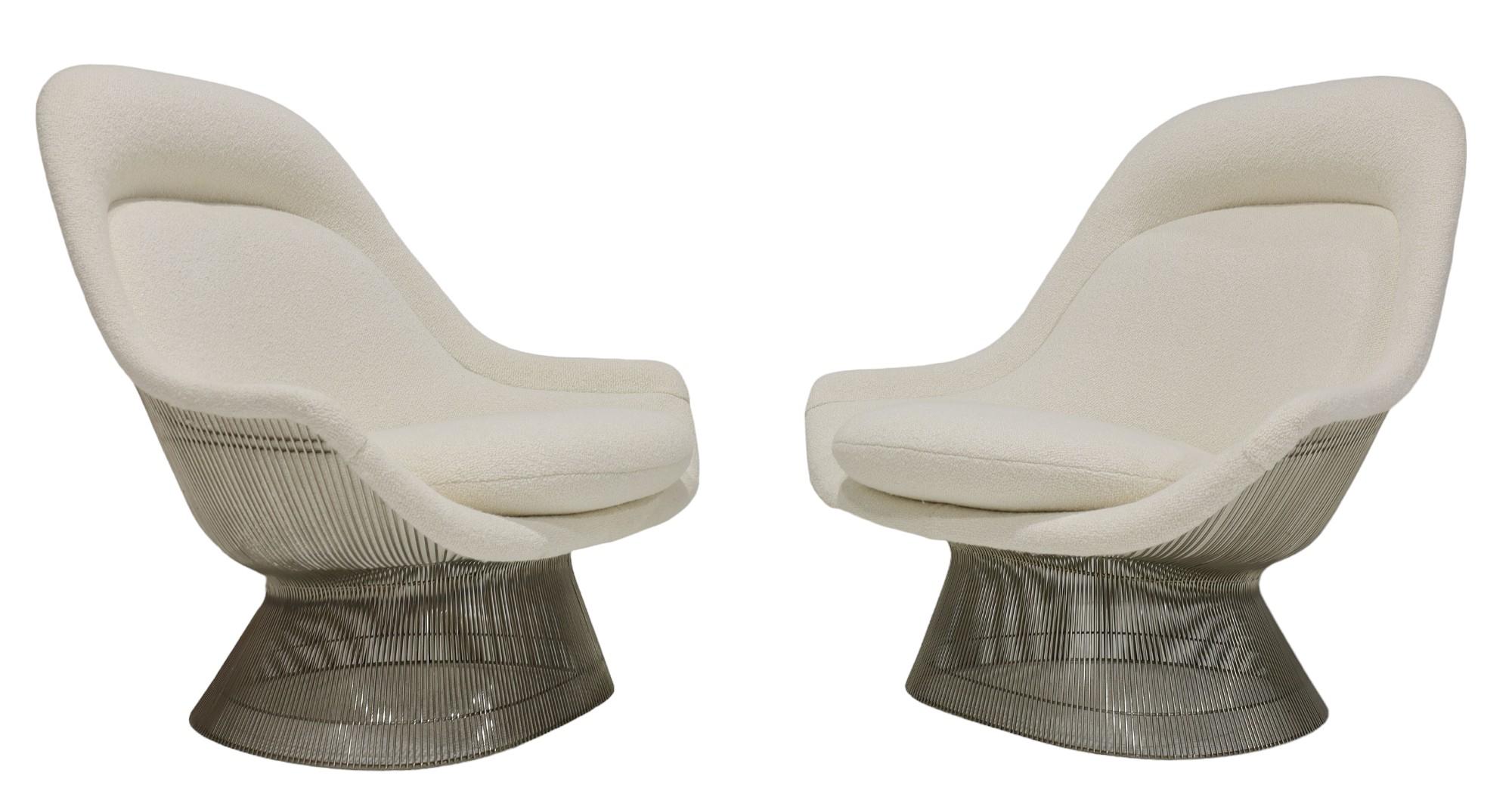Paar Warren Platner für Knoll Easy Chairs und Ottomane in Holly Hunt Boucle' im Zustand „Gut“ im Angebot in Dallas, TX