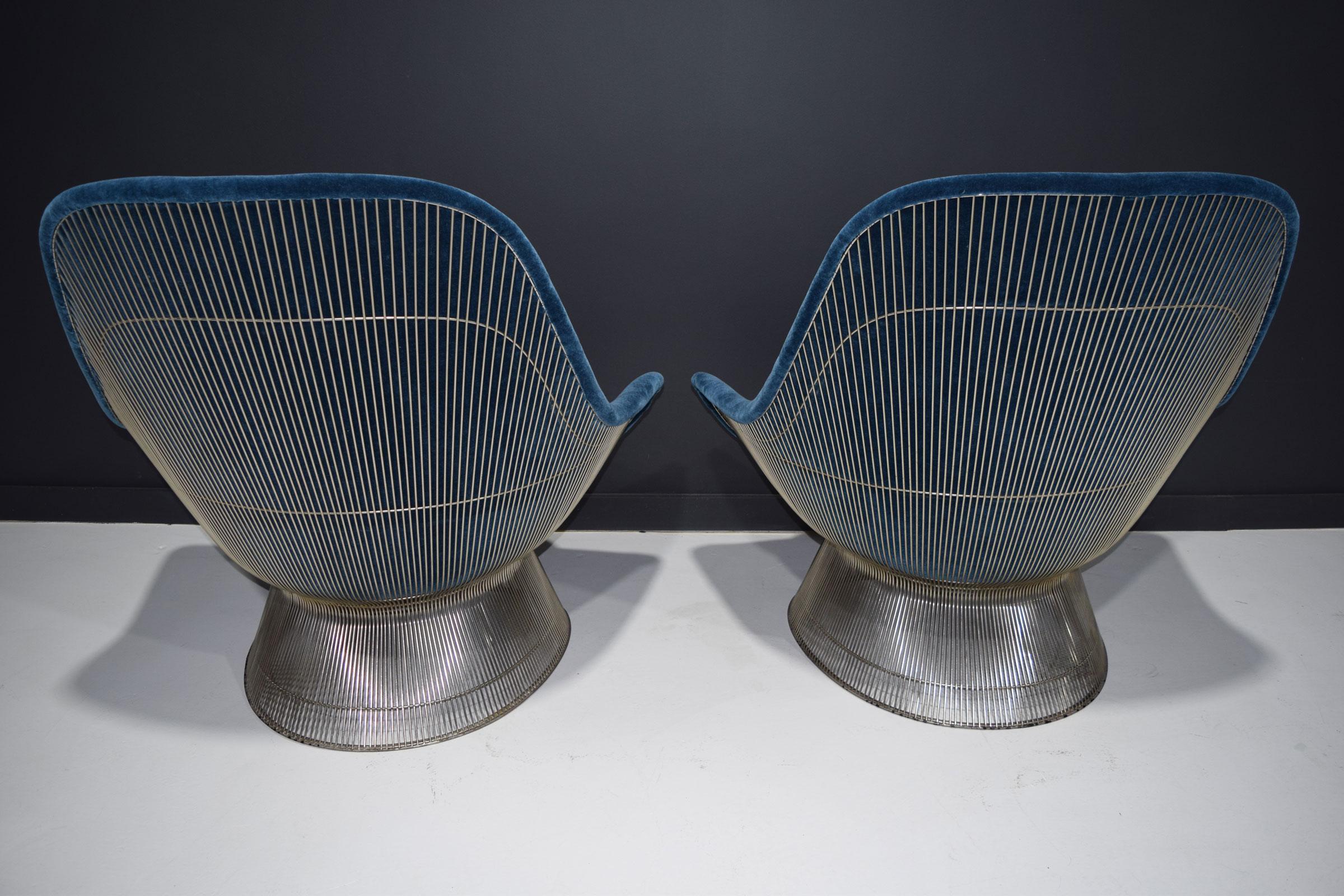 Mid-Century Modern Pair of Warren Platner for Knoll Easy Chairs in Blue Mohair For Sale
