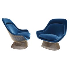 Easy Chairs von Warren Platner für Knoll aus blauem Mohair, Paar