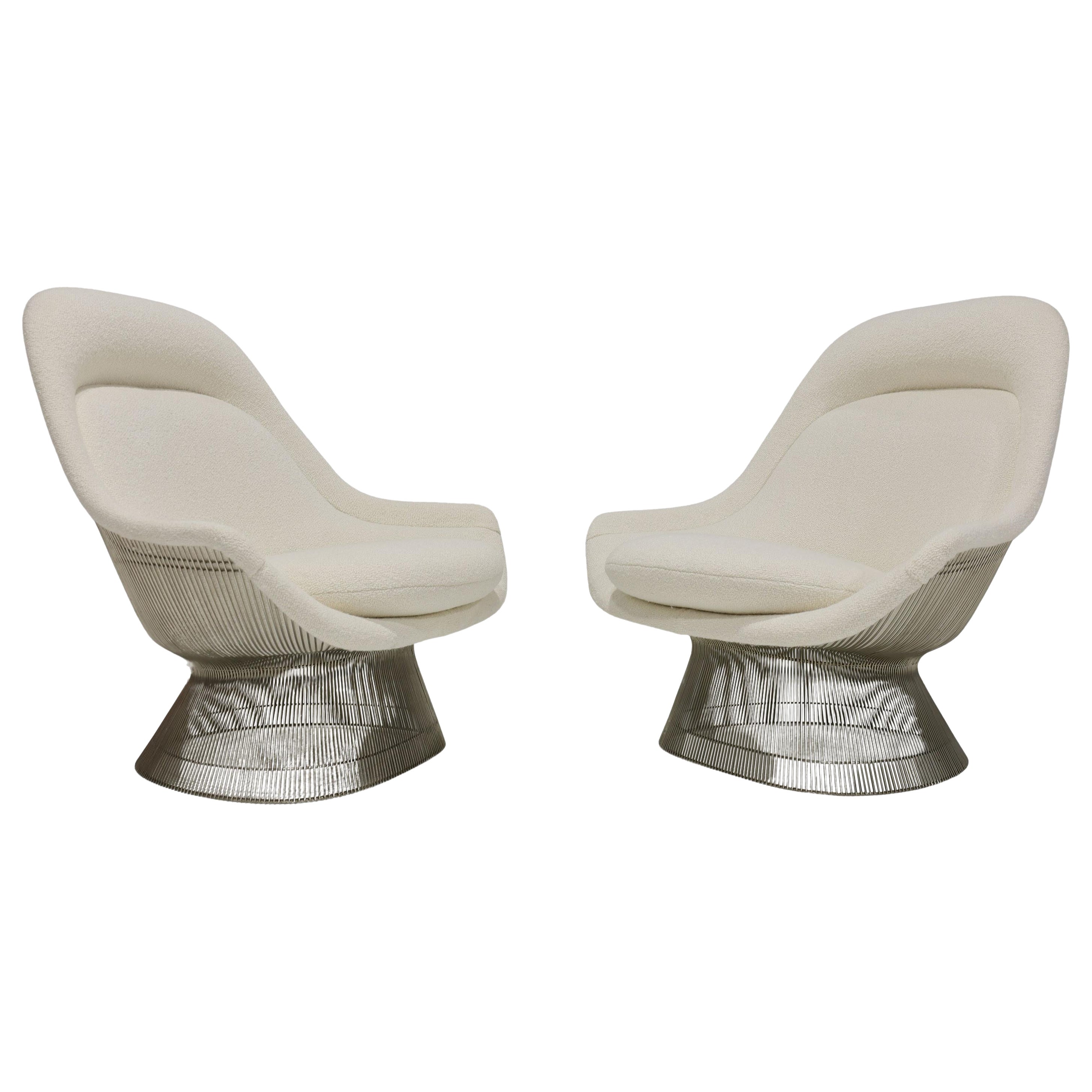 Pair of Warren Platner for Knoll Easy Chairs in Holly Hunt White Boucle' For Sale