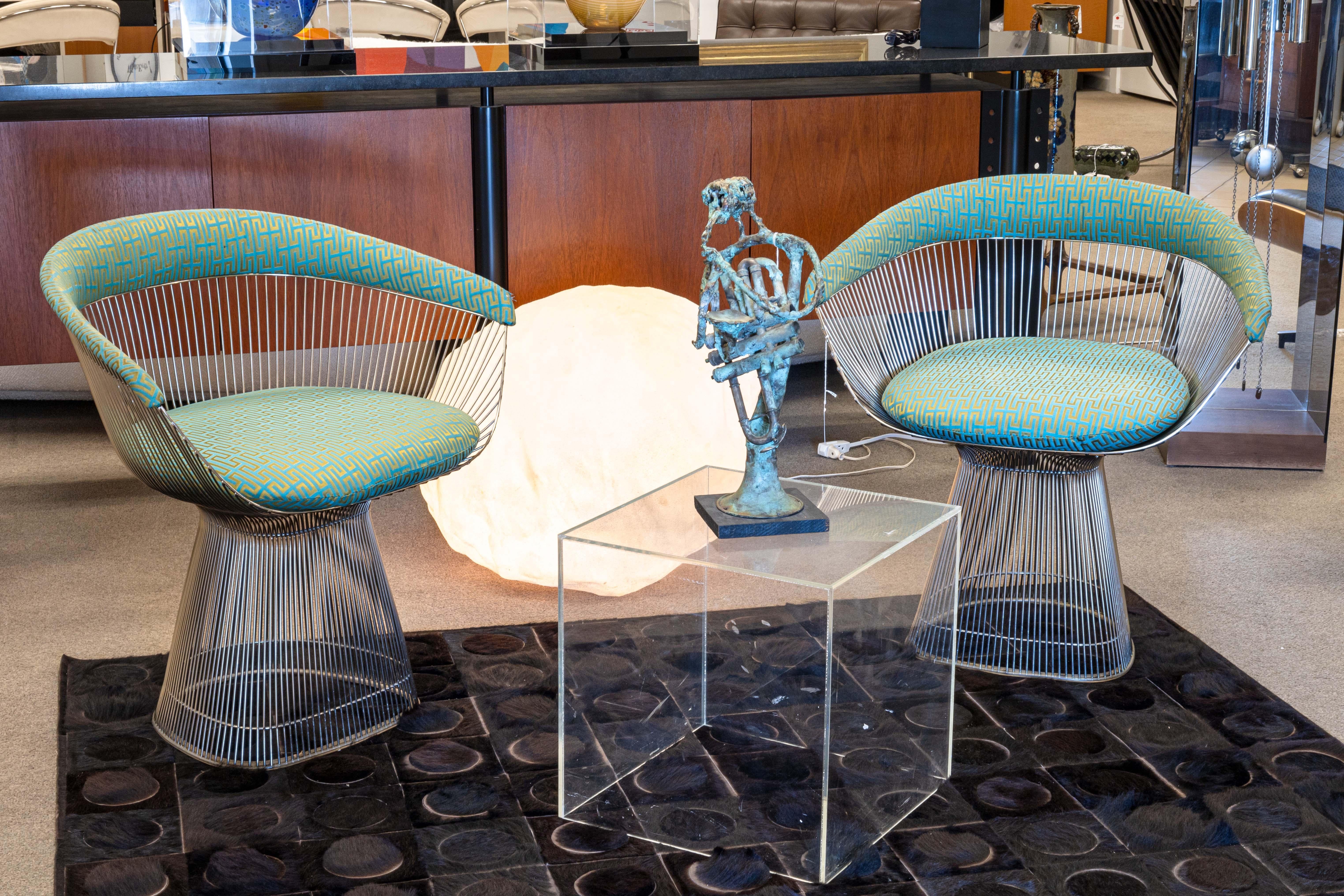 20th Century Pair of Warren Platner for Knoll Mid Century Modern Wire Lounge Arm Chairs