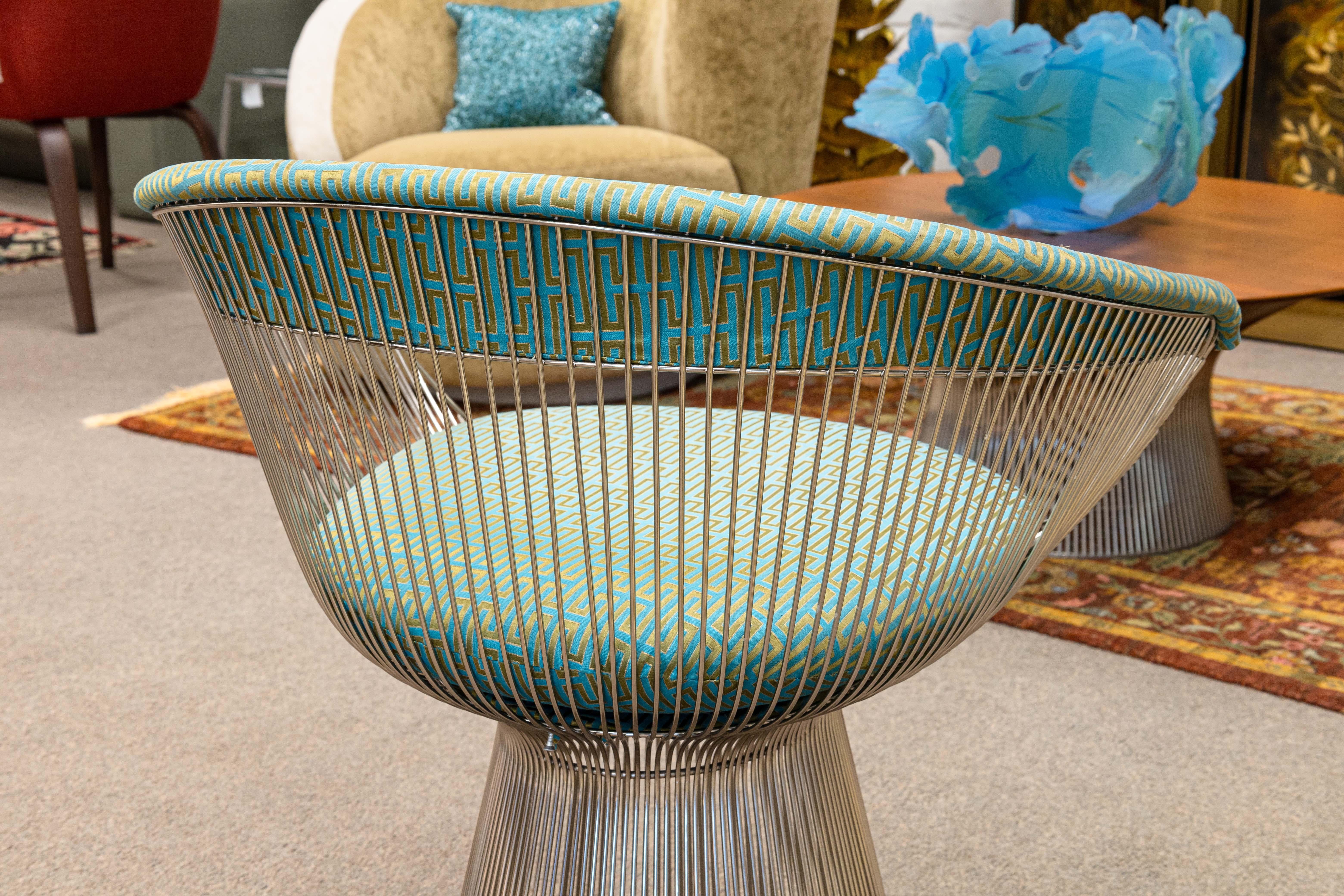 Pair of Warren Platner for Knoll Mid Century Modern Wire Lounge Arm Chairs 2