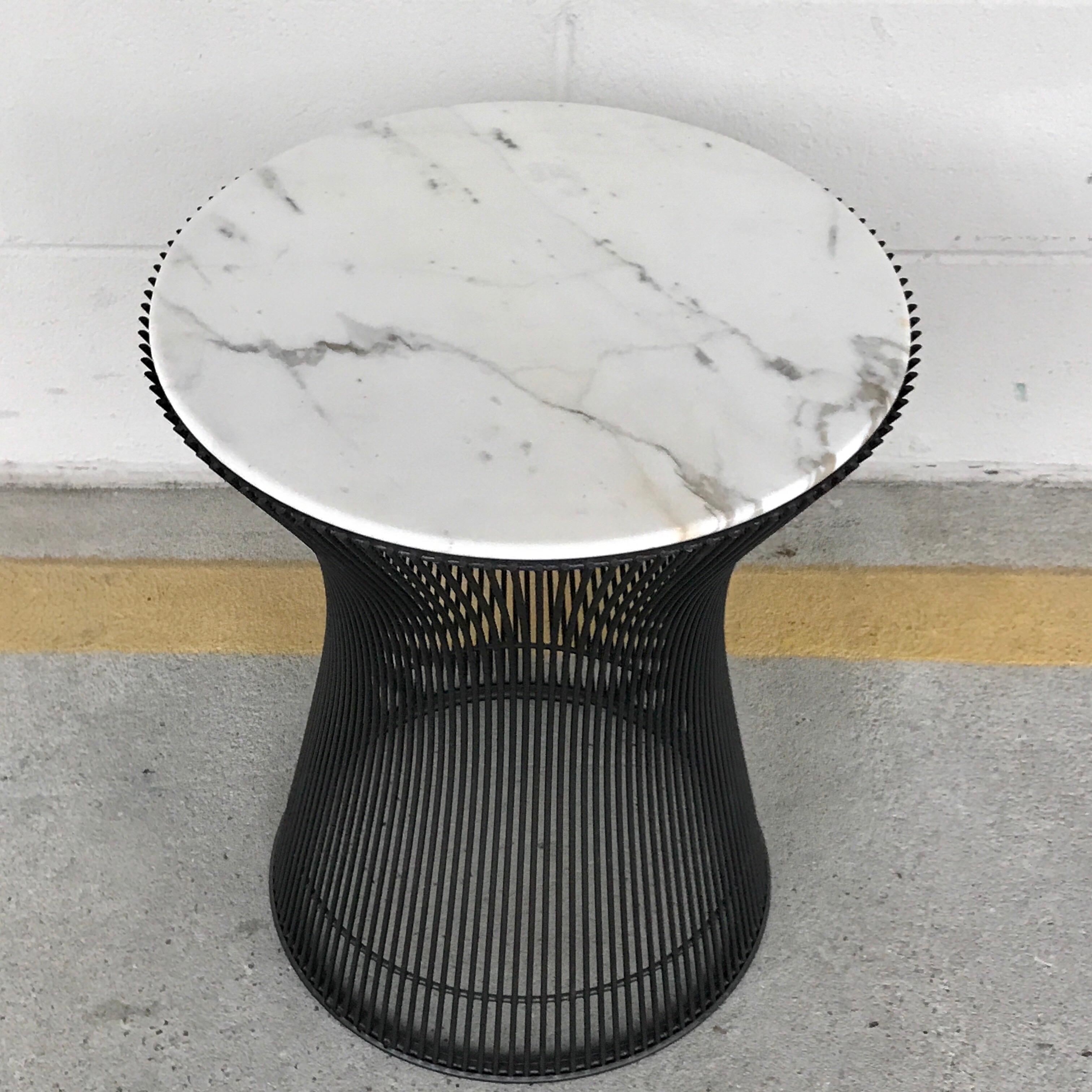 Mid-Century Modern Pair of Warren Platner Side Tables for Knoll, with Carrara Marble