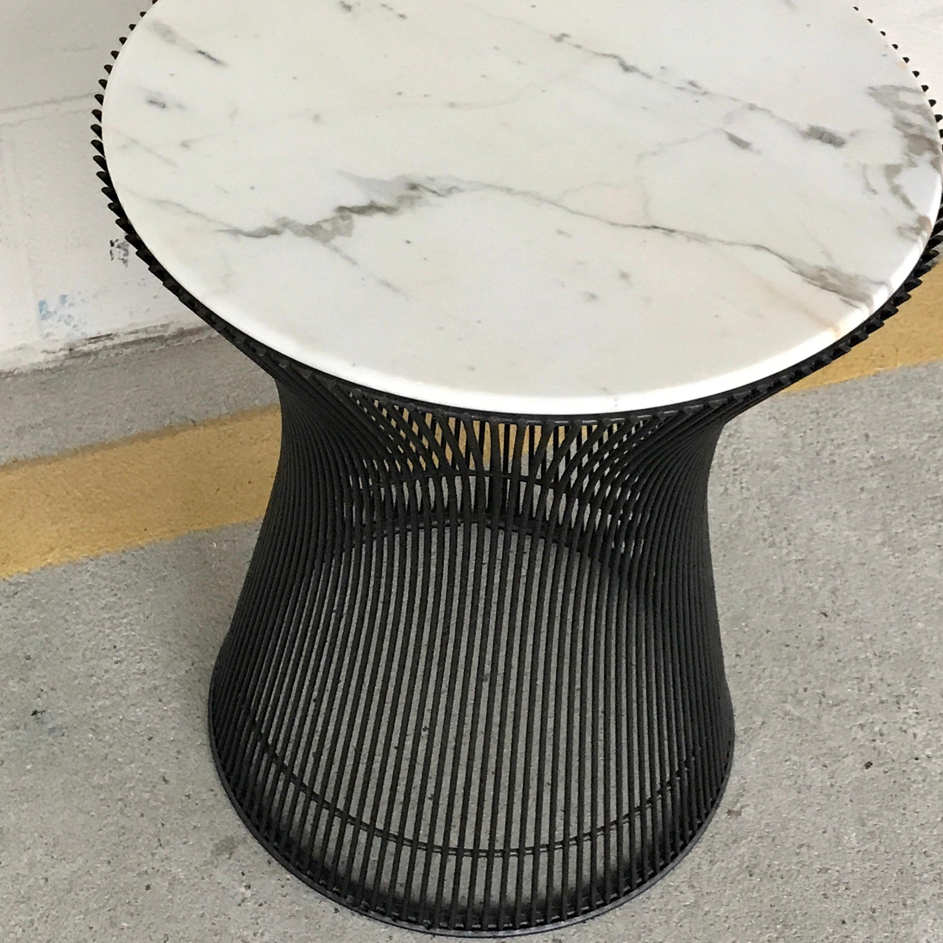 Patinated Pair of Warren Platner Side Tables for Knoll, with Carrara Marble