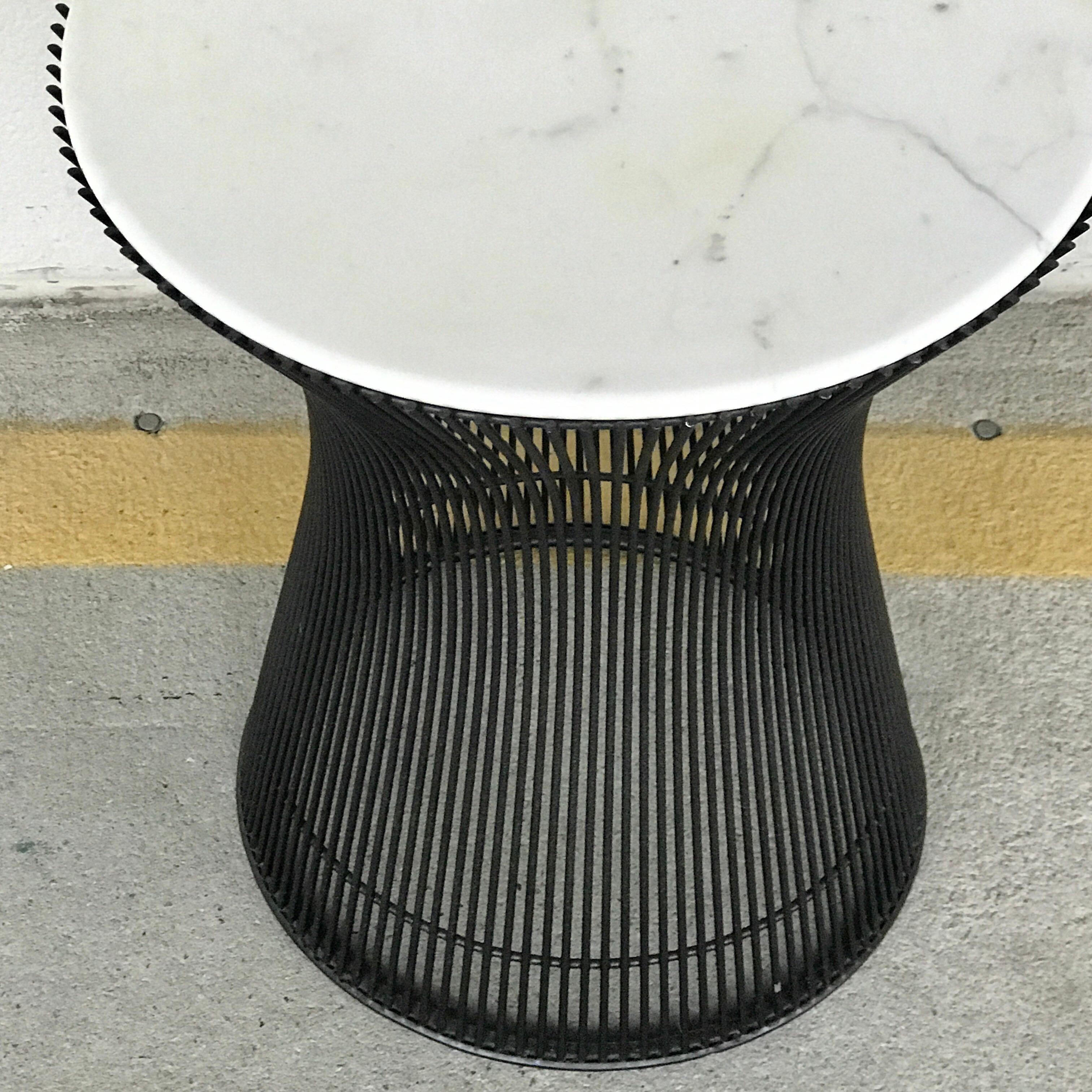 Metal Pair of Warren Platner Side Tables for Knoll, with Carrara Marble