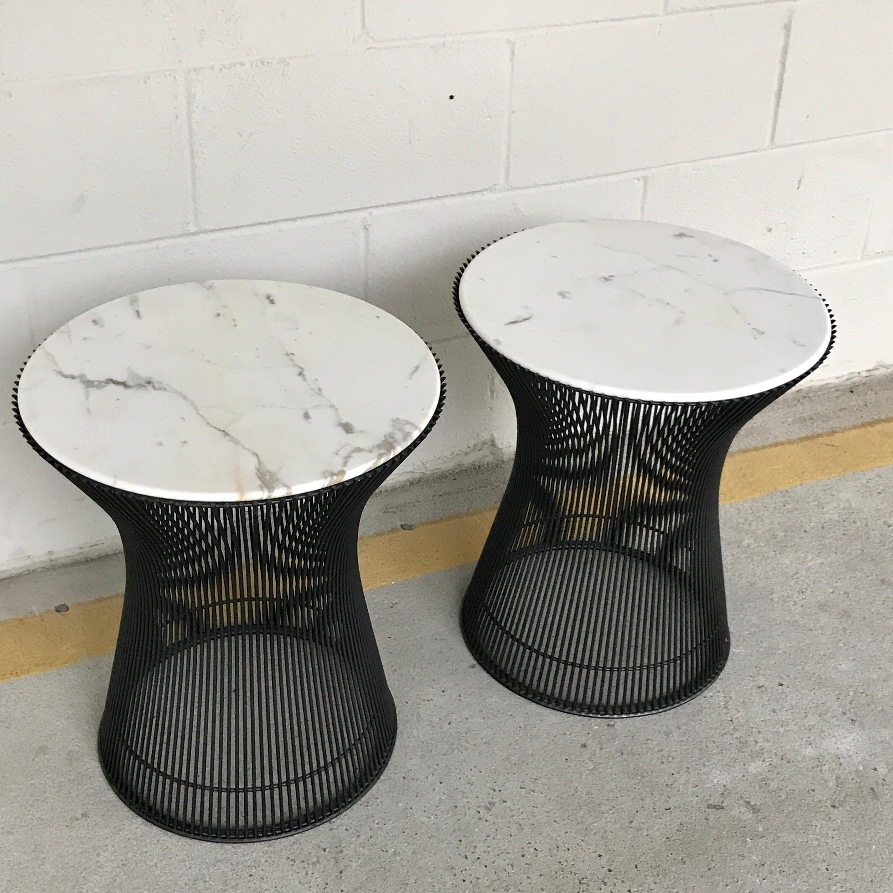 Pair of Warren Platner Side Tables for Knoll, with Carrara Marble 1