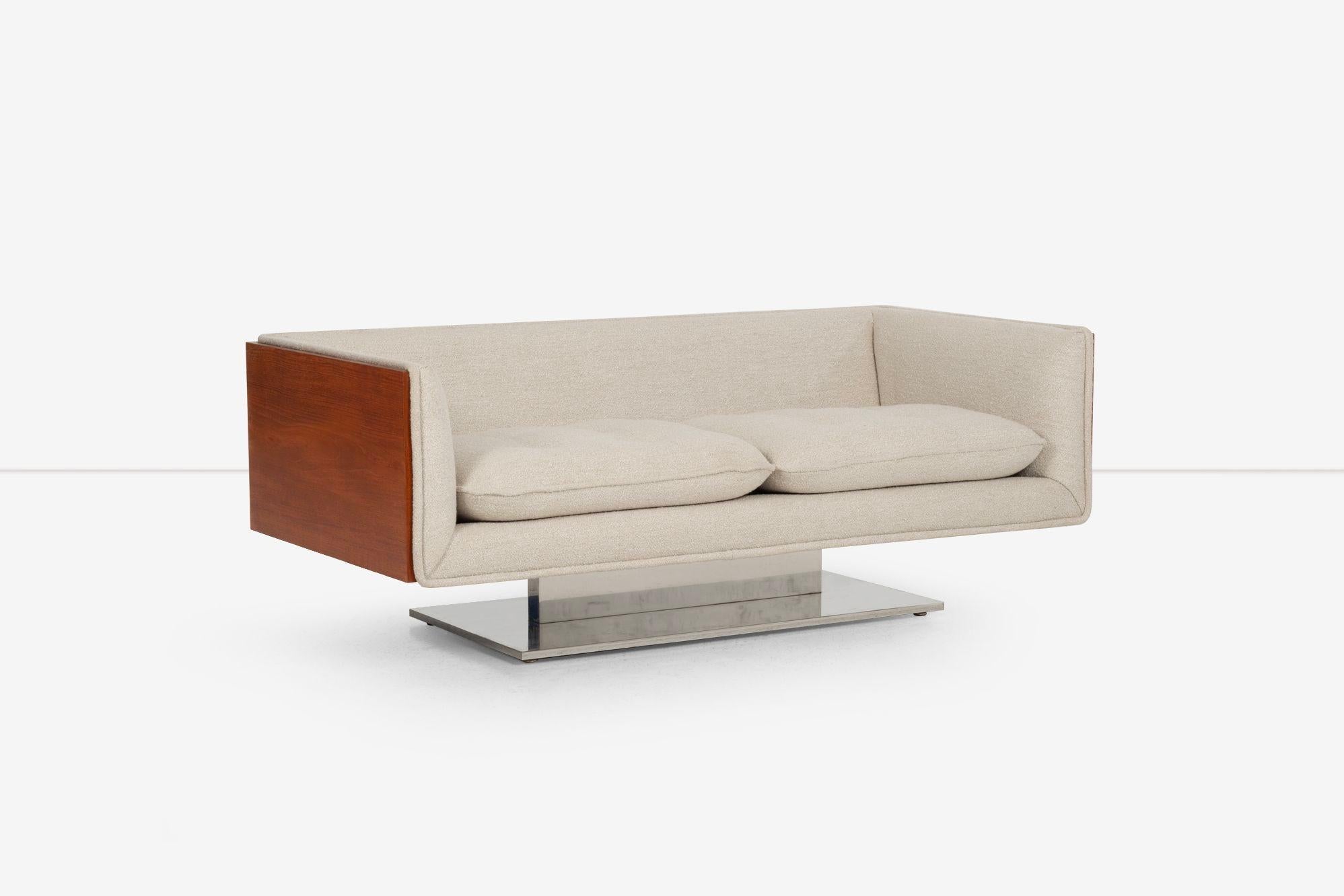 Appliqué Pair of Warren Platner Sofas in Teakwood for Lehigh Leopold, 1970