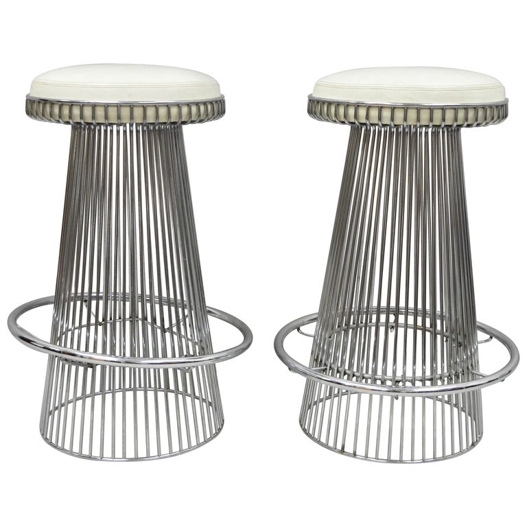 Pair of Warren Platner Style MidCentury Modern Chrome Wire Frame Bar